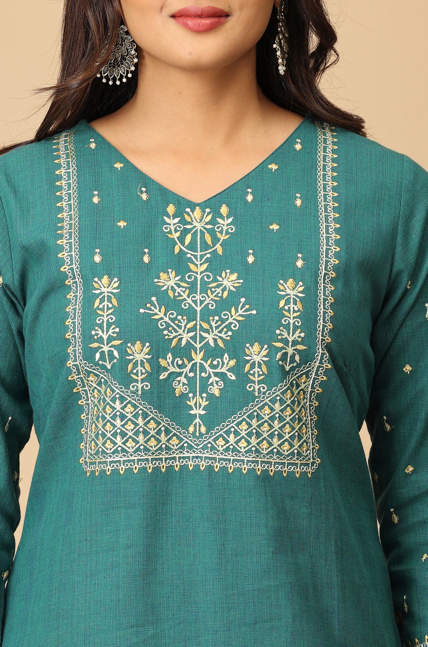 Teal Khadi Embroidery Kurti