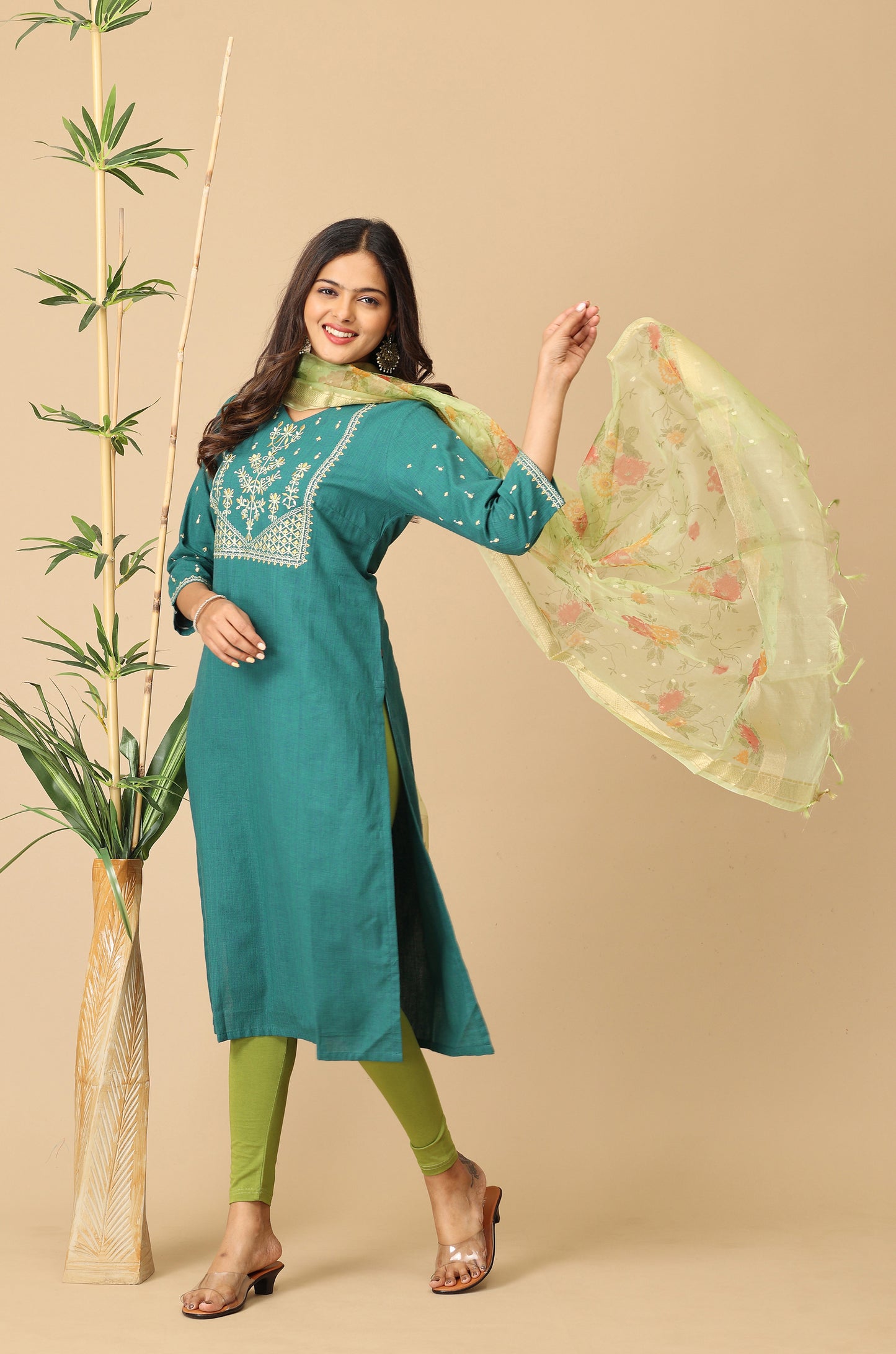 Teal Khadi Embroidery Kurti