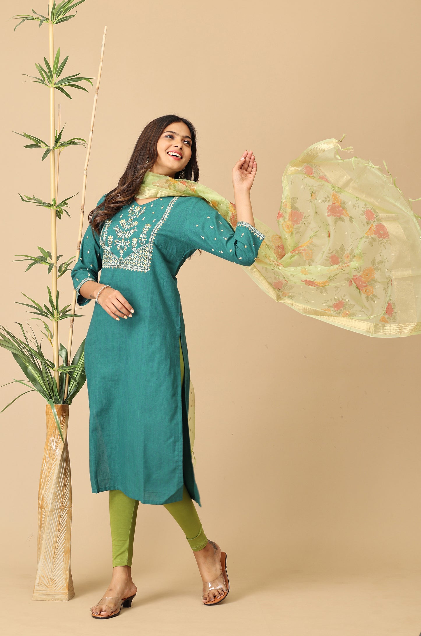 Teal Khadi Embroidery Kurti