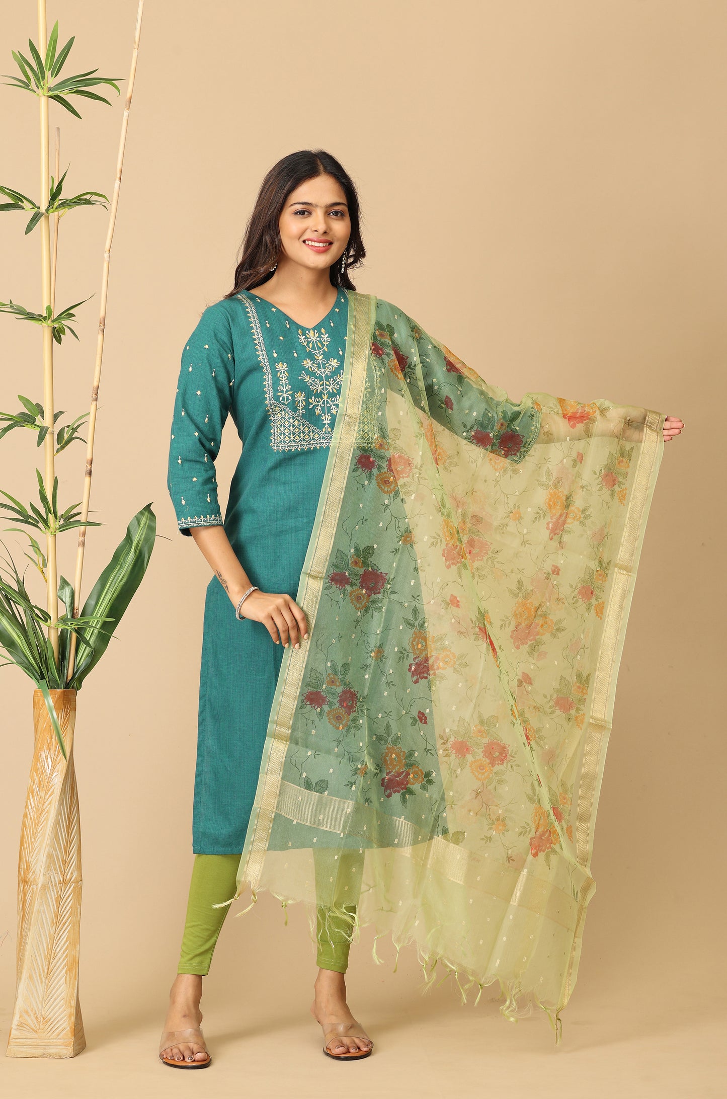 Teal Khadi Embroidery Kurti