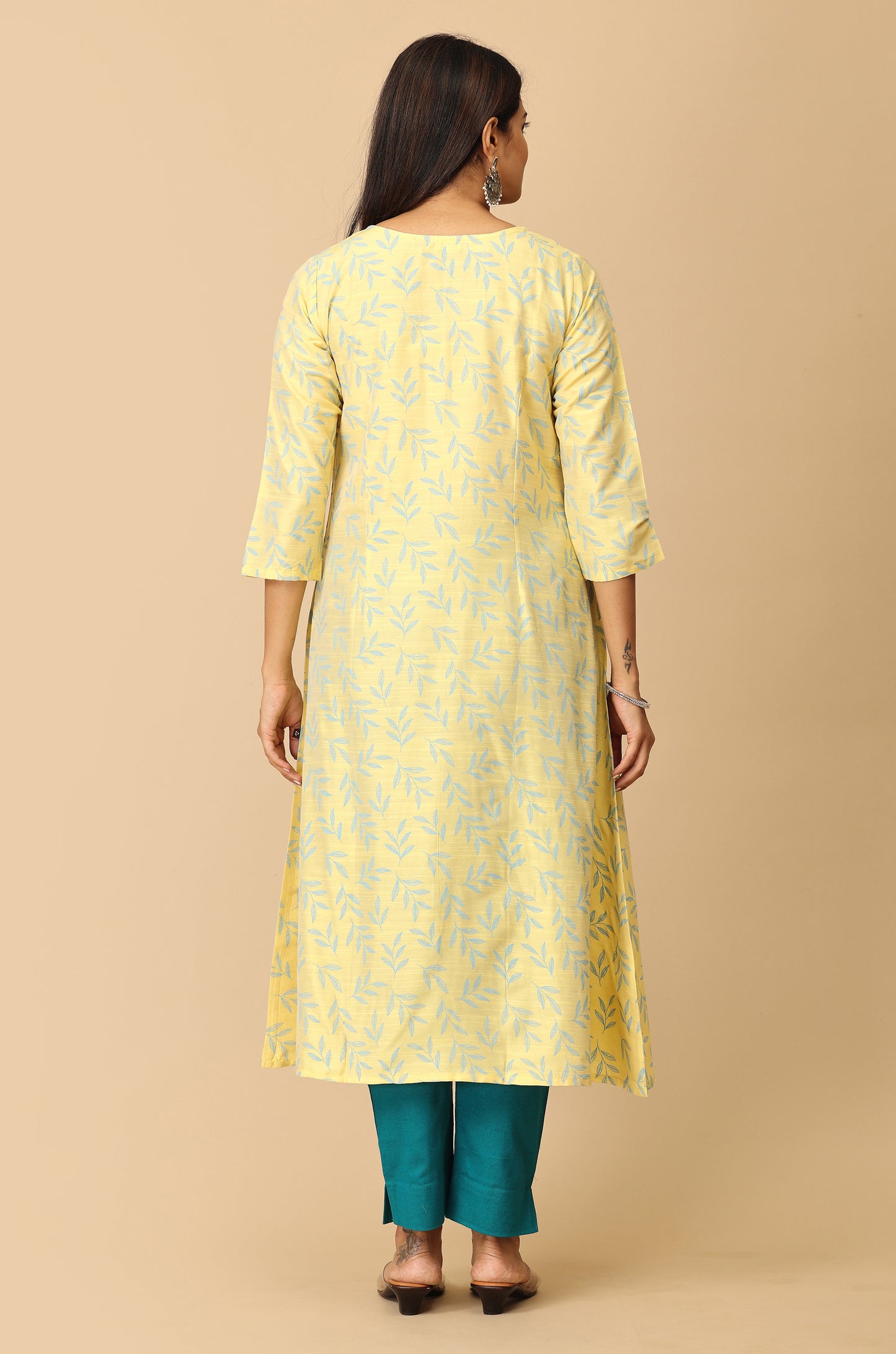 Lemon Slub Silk Printed Kurti