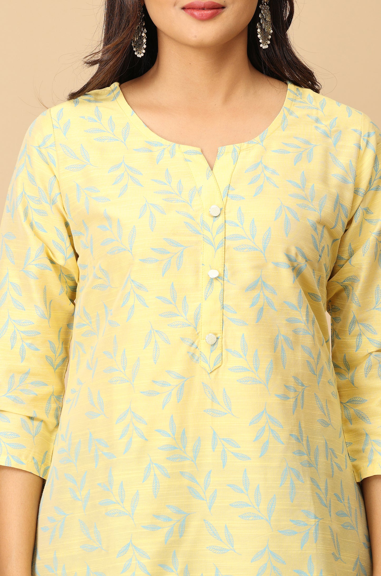 Lemon Slub Silk Printed Kurti