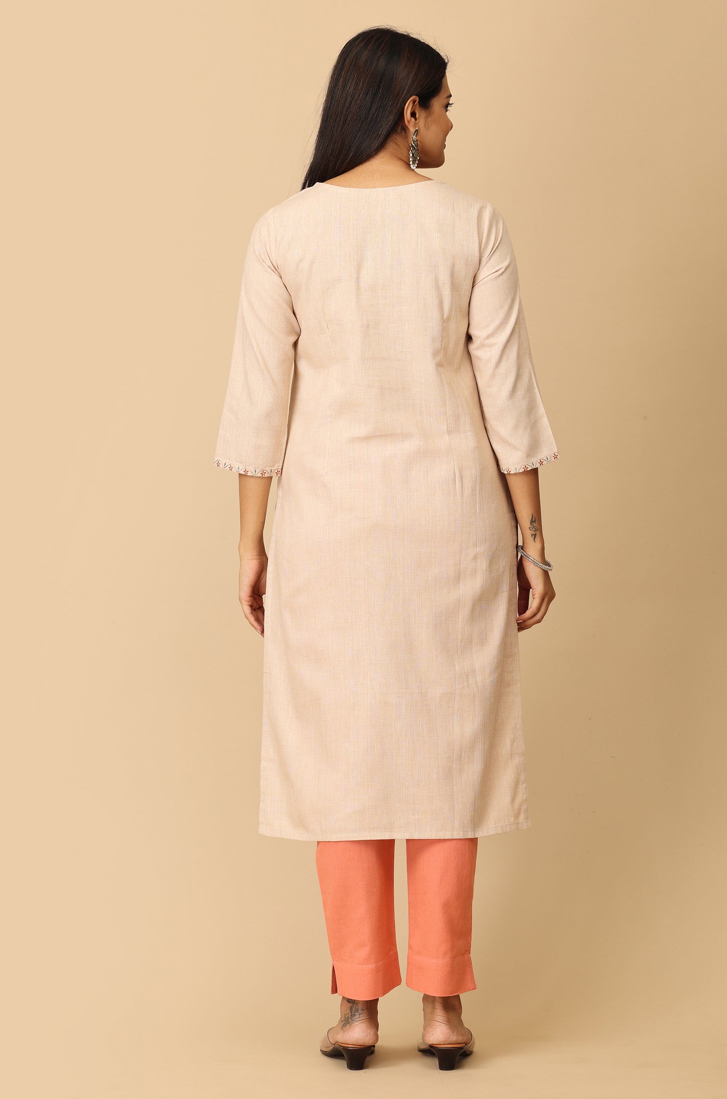 Beige Khadi Embroidery Kurti