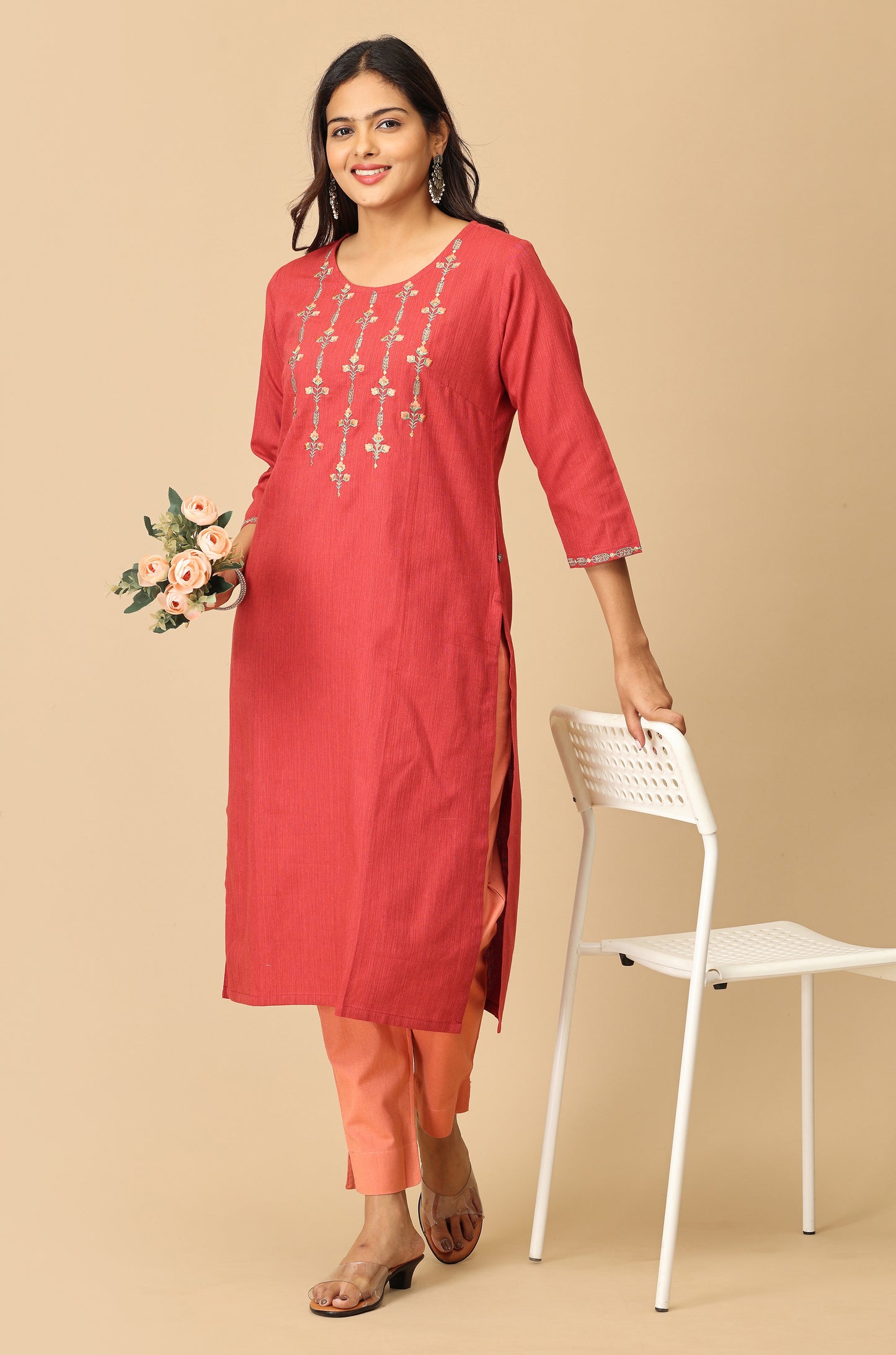 Maroon Khadi Embroidery Kurti