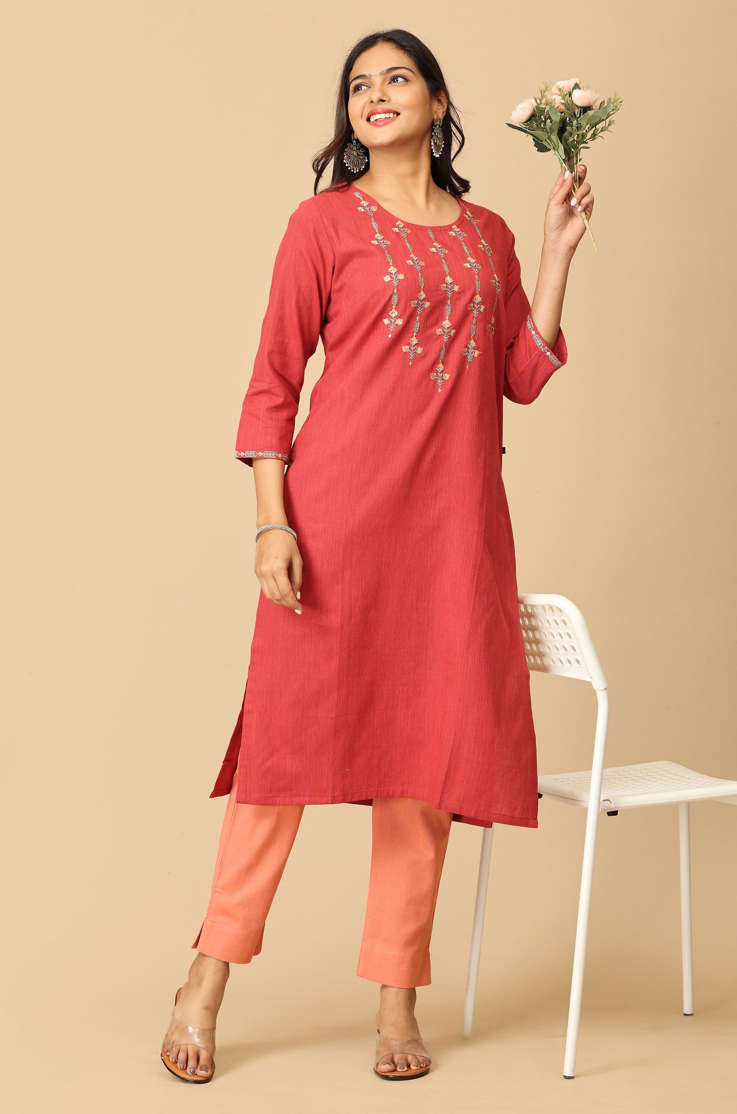 Maroon Khadi Embroidery Kurti