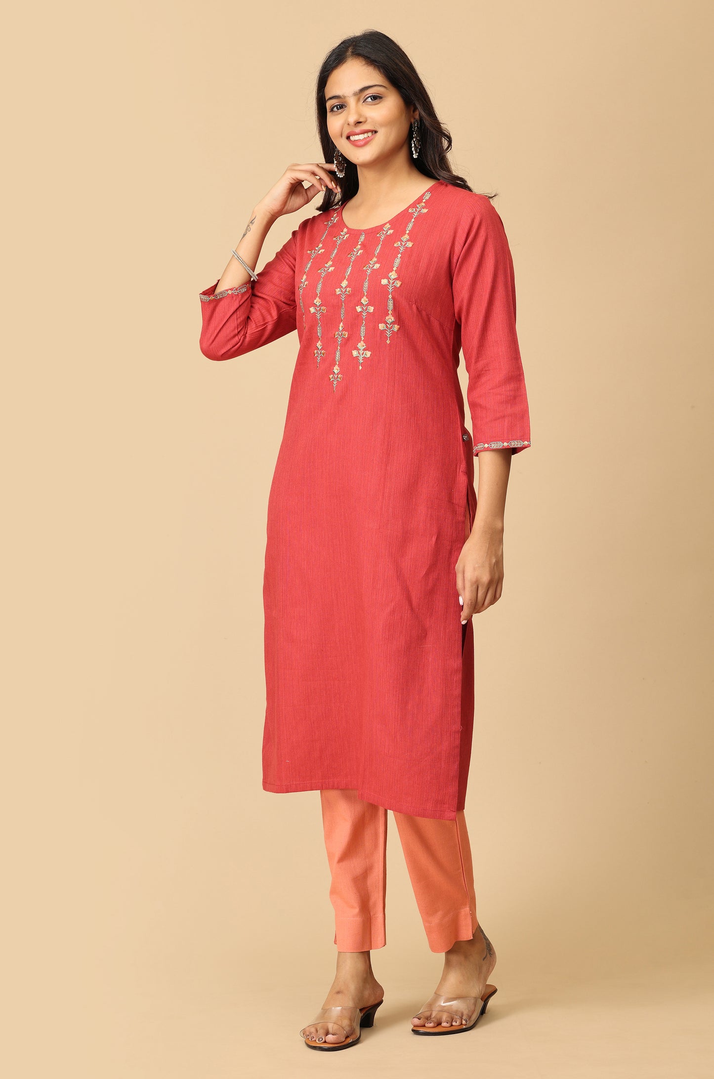Maroon Khadi Embroidery Kurti