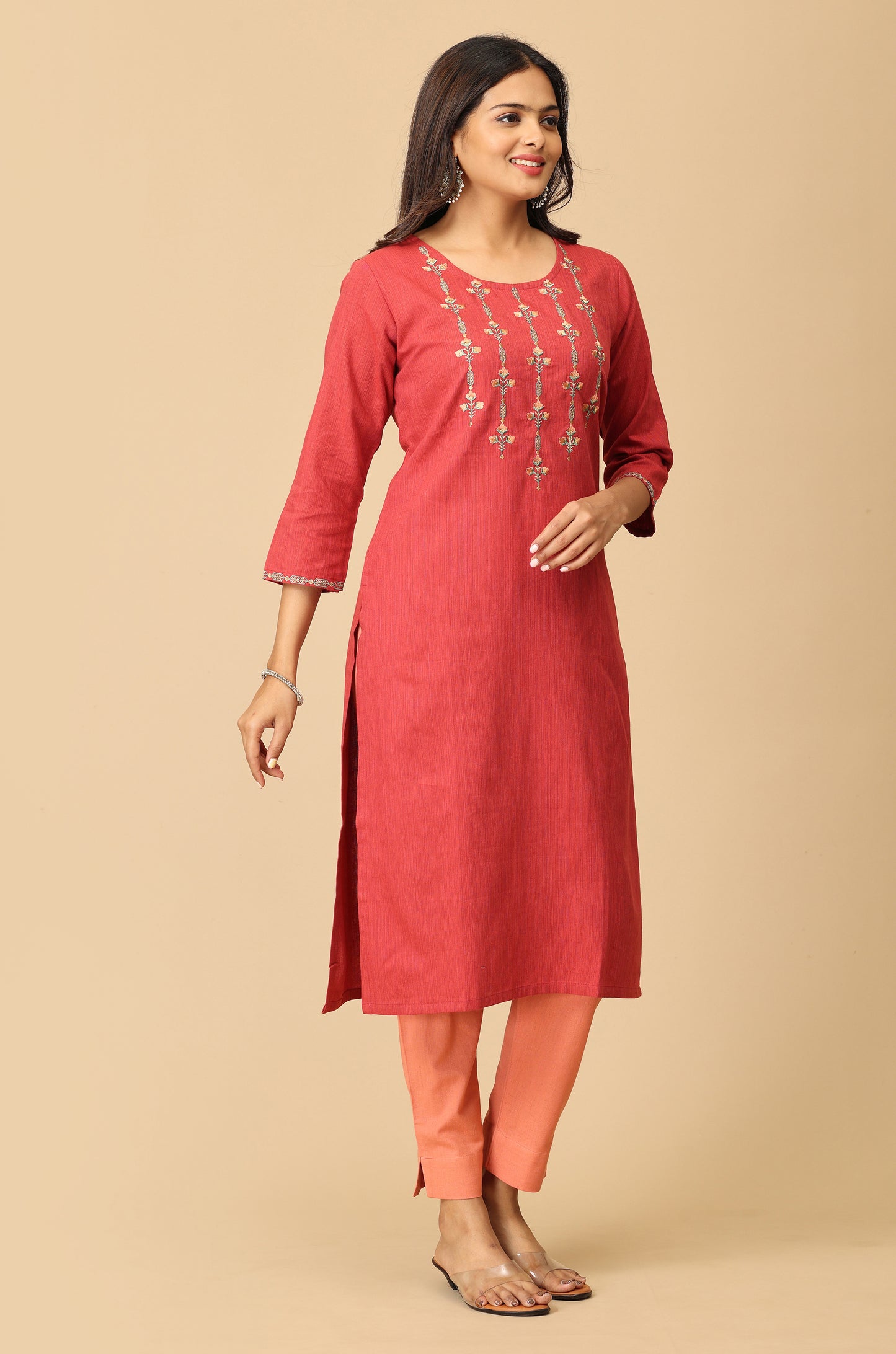 Maroon Khadi Embroidery Kurti