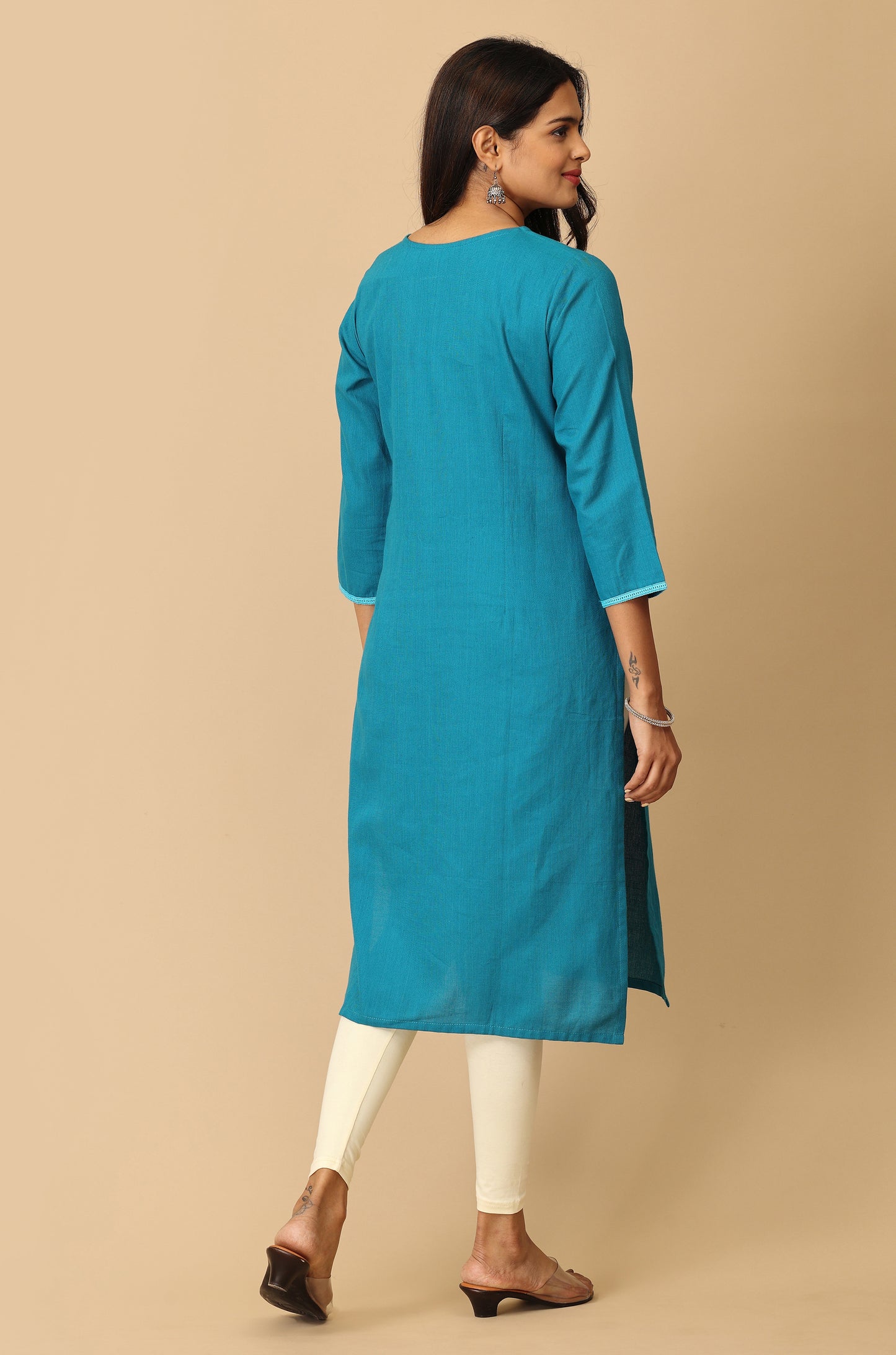 Steel Blue Embroidery with Lace Kurti
