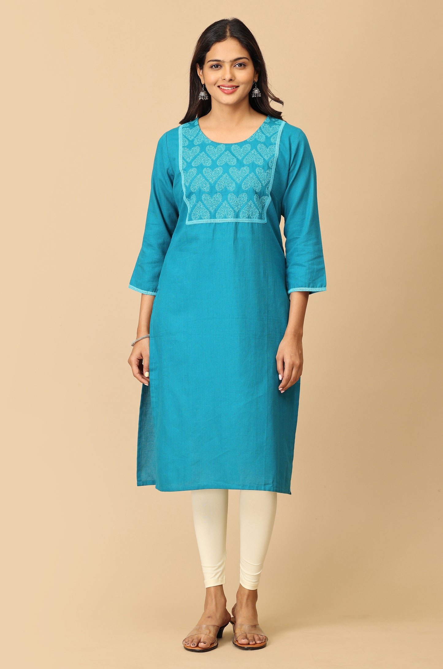 Steel Blue Embroidery with Lace Kurti