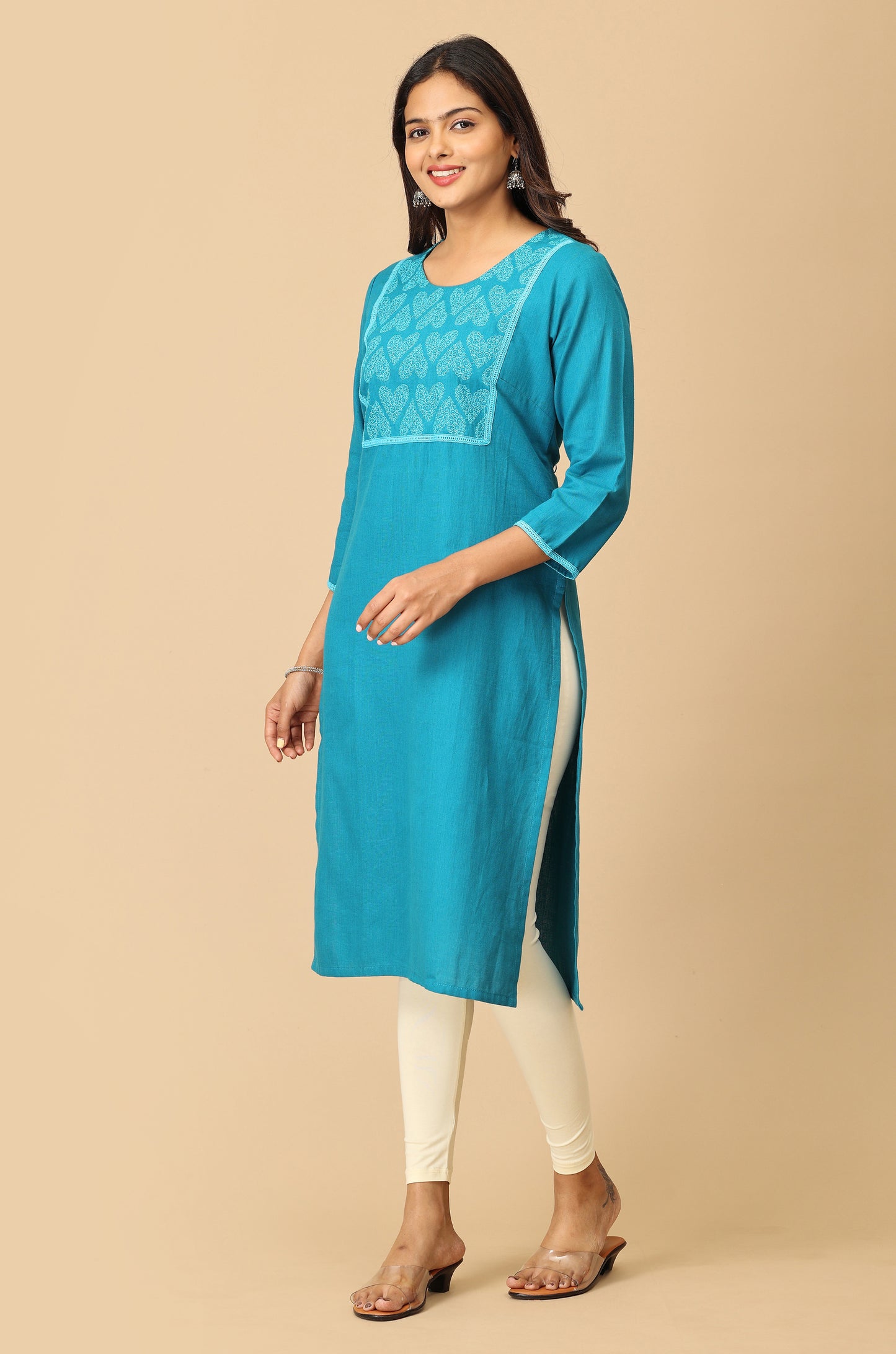 Steel Blue Embroidery with Lace Kurti