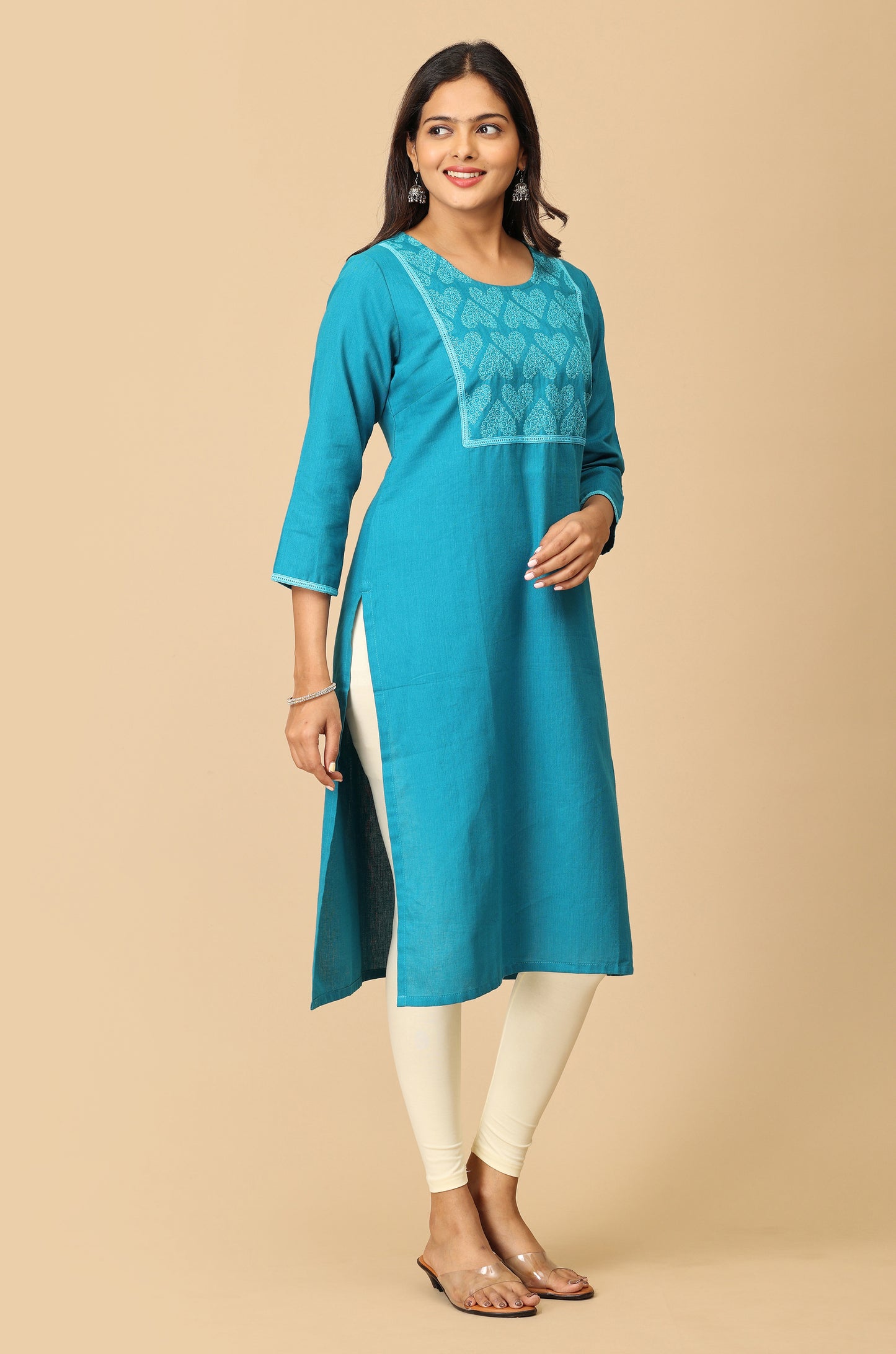 Steel Blue Embroidery with Lace Kurti
