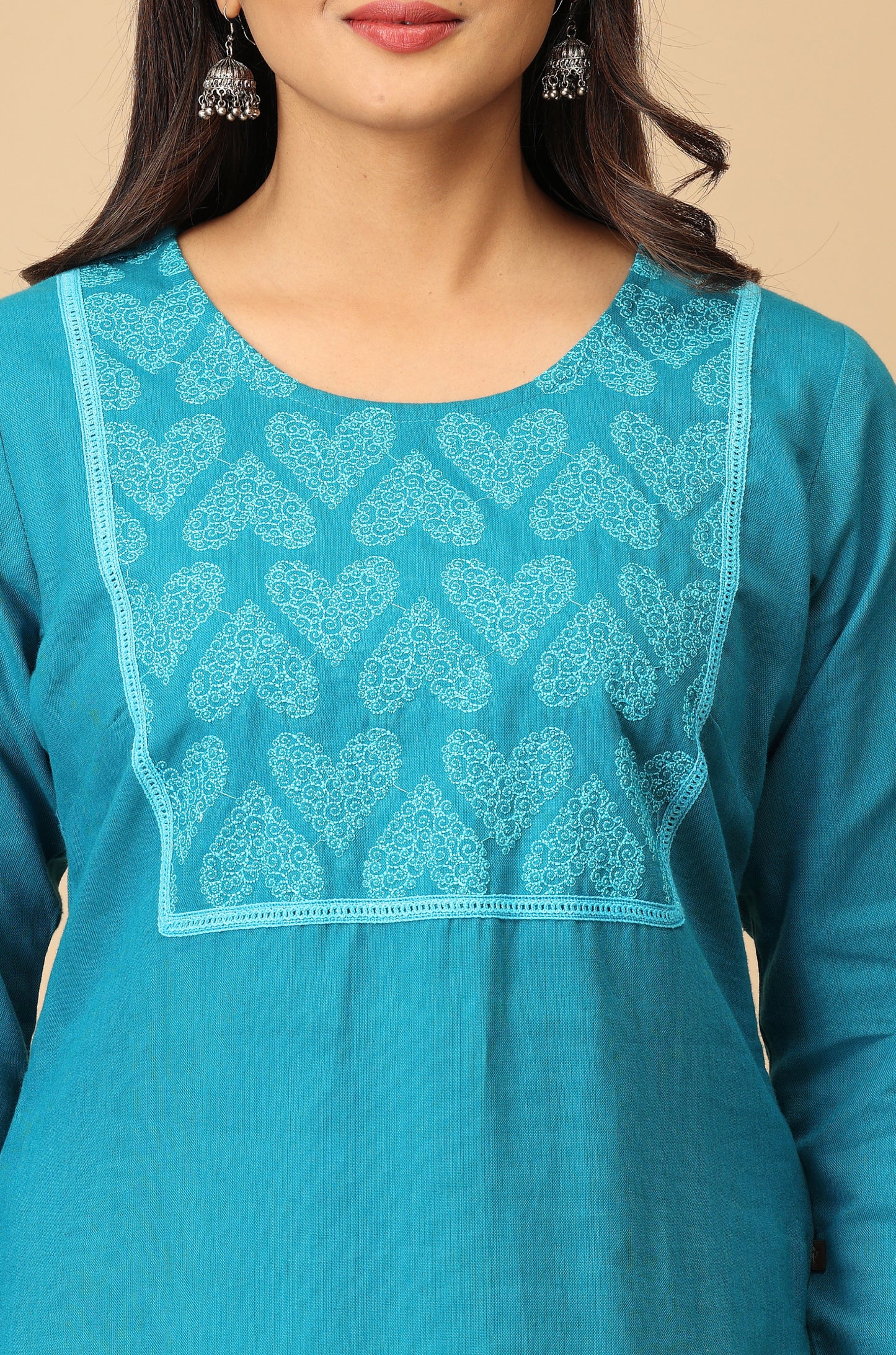 Steel Blue Embroidery with Lace Kurti