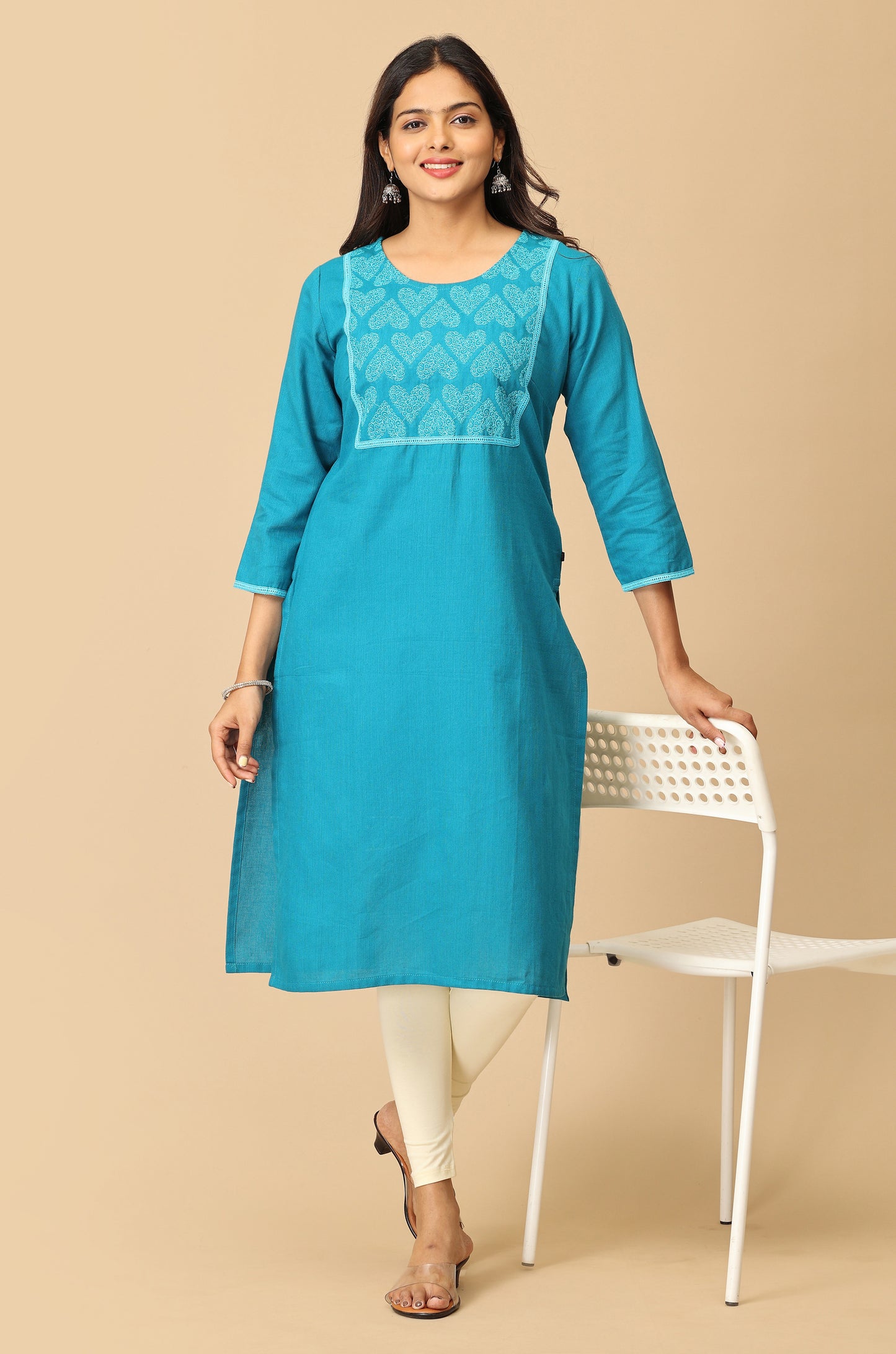 Steel Blue Embroidery with Lace Kurti