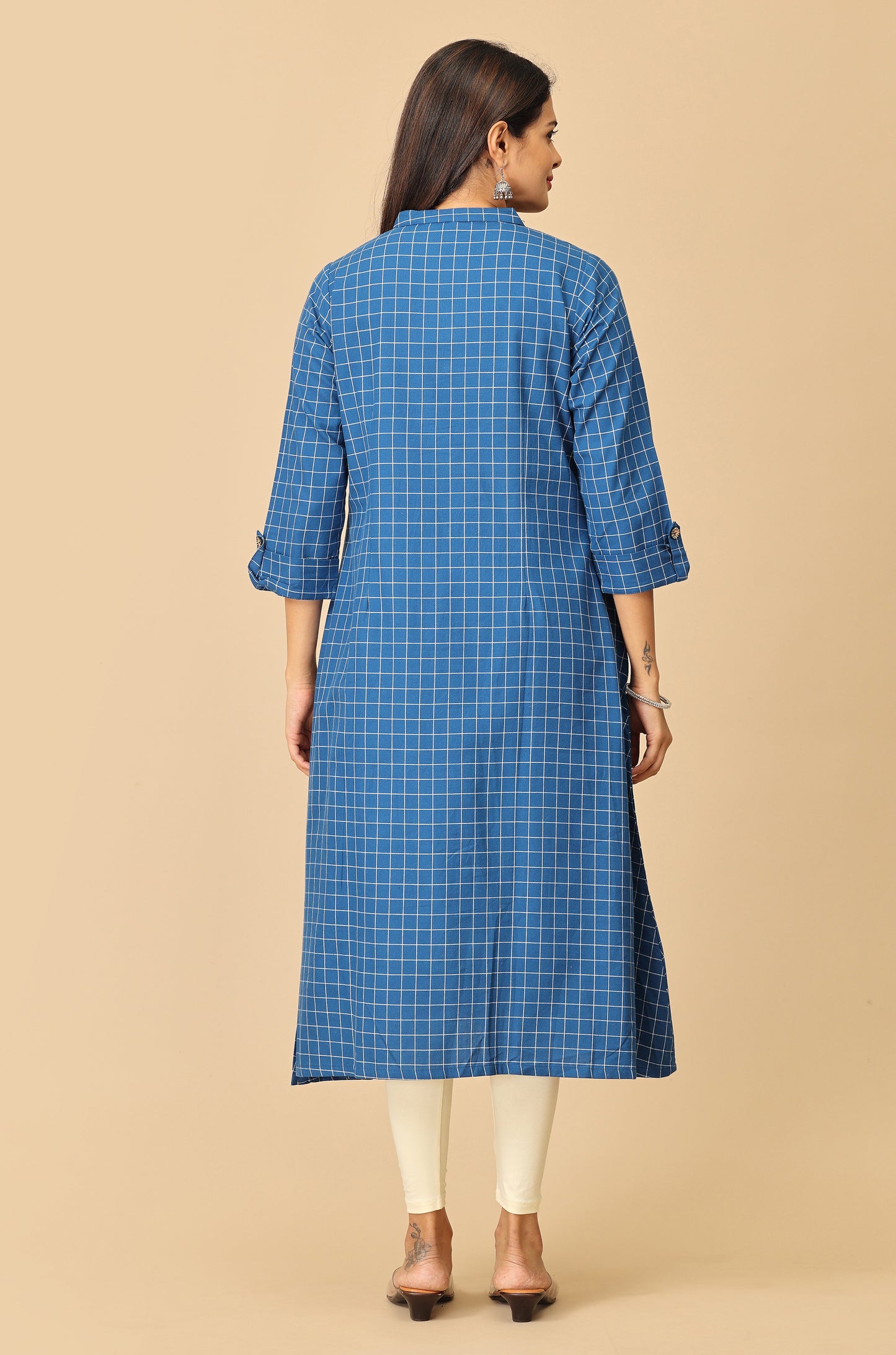 Royal Blue Cotton Flex Self Weaving Textured Kurti