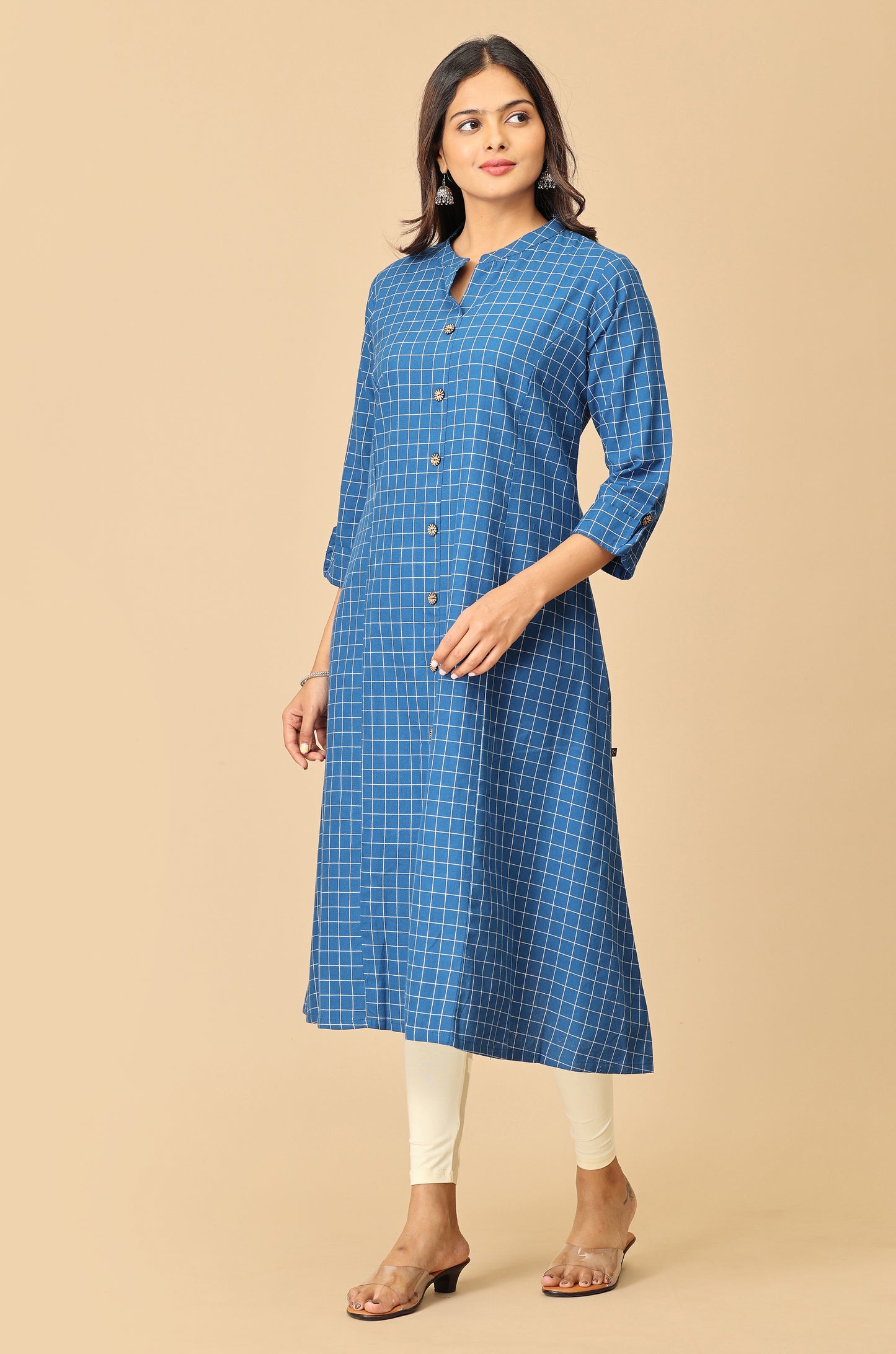 Royal Blue Cotton Flex Self Weaving Textured Kurti