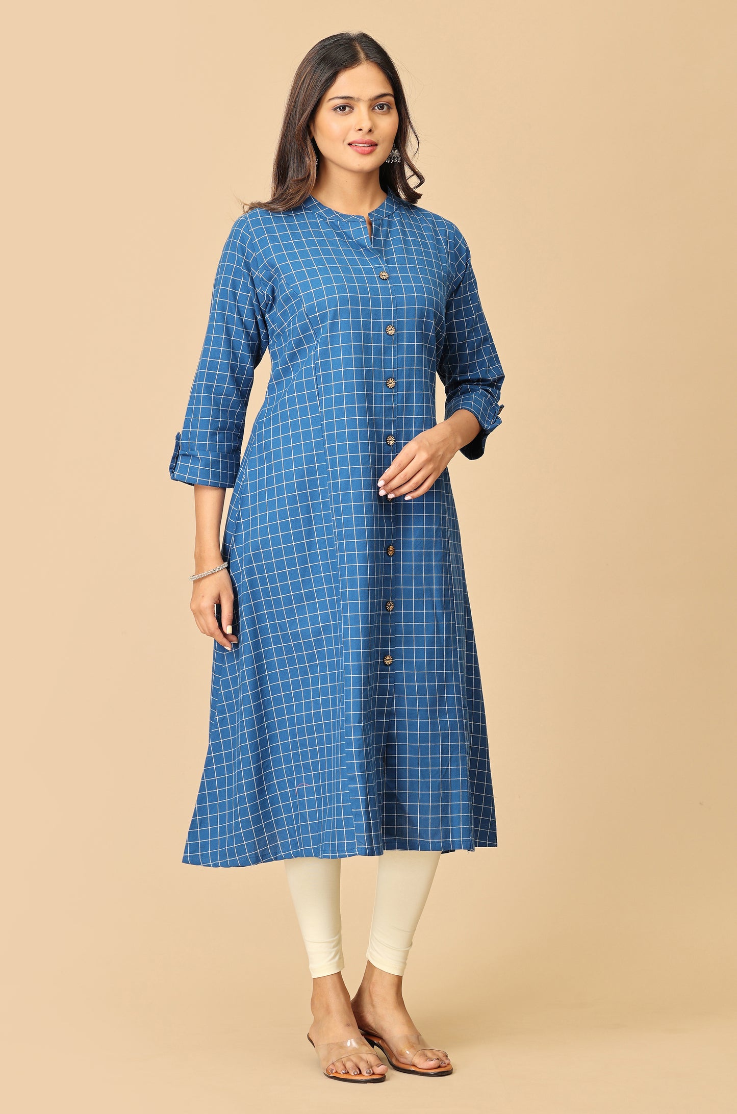 Royal Blue Cotton Flex Self Weaving Textured Kurti