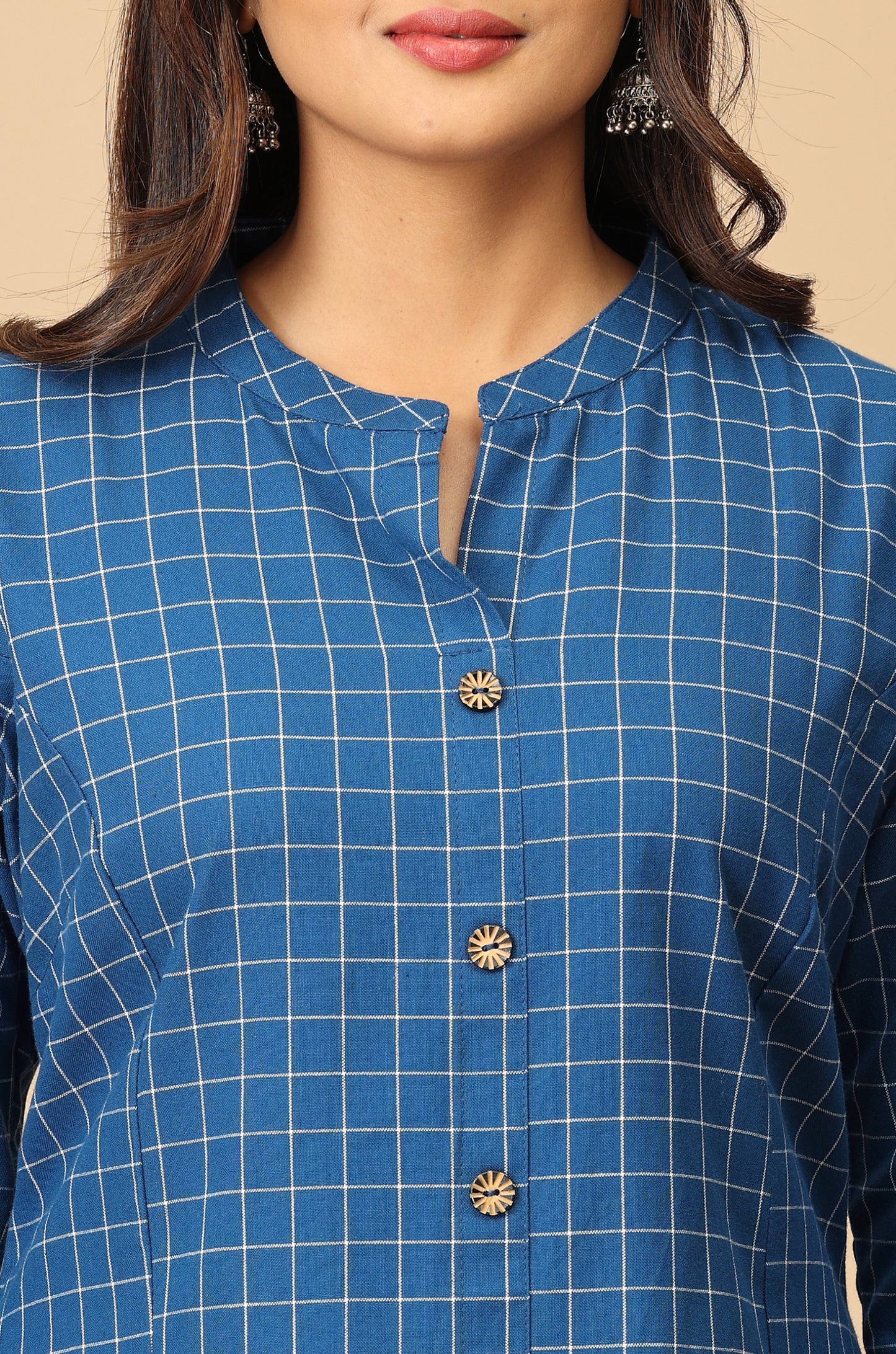 Royal Blue Cotton Flex Self Weaving Textured Kurti
