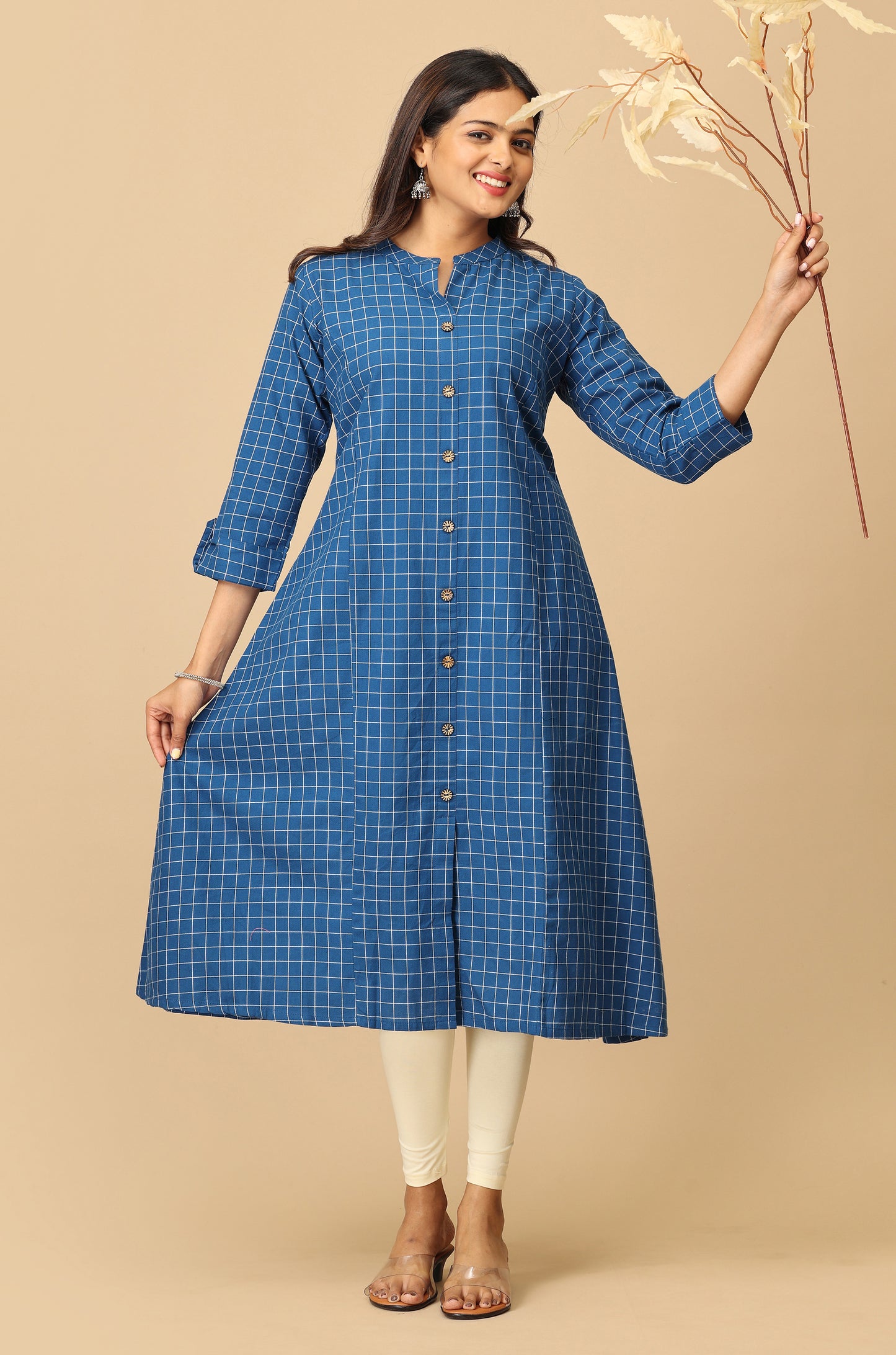 Royal Blue Cotton Flex Self Weaving Textured Kurti