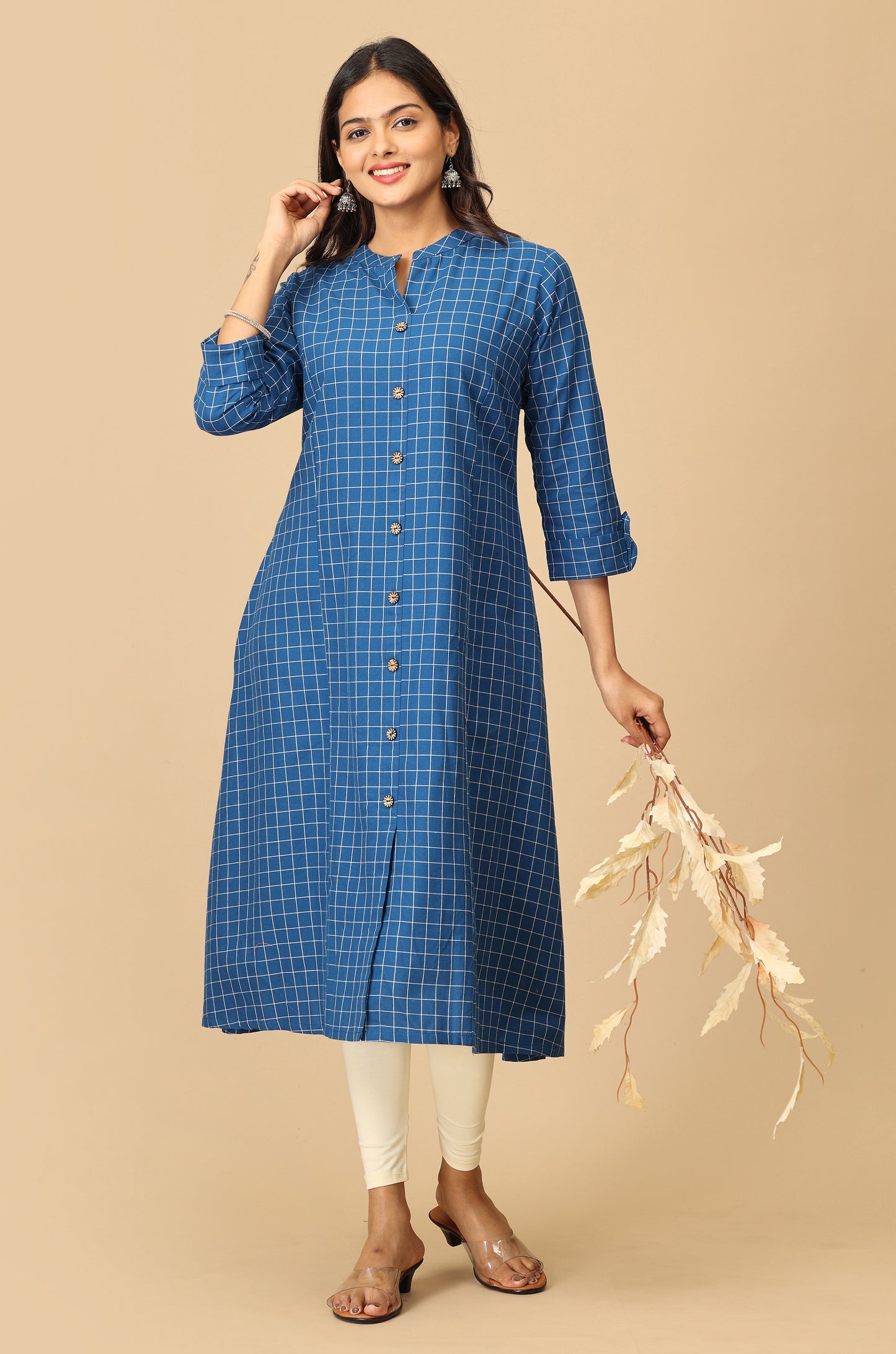 Royal Blue Cotton Flex Self Weaving Textured Kurti