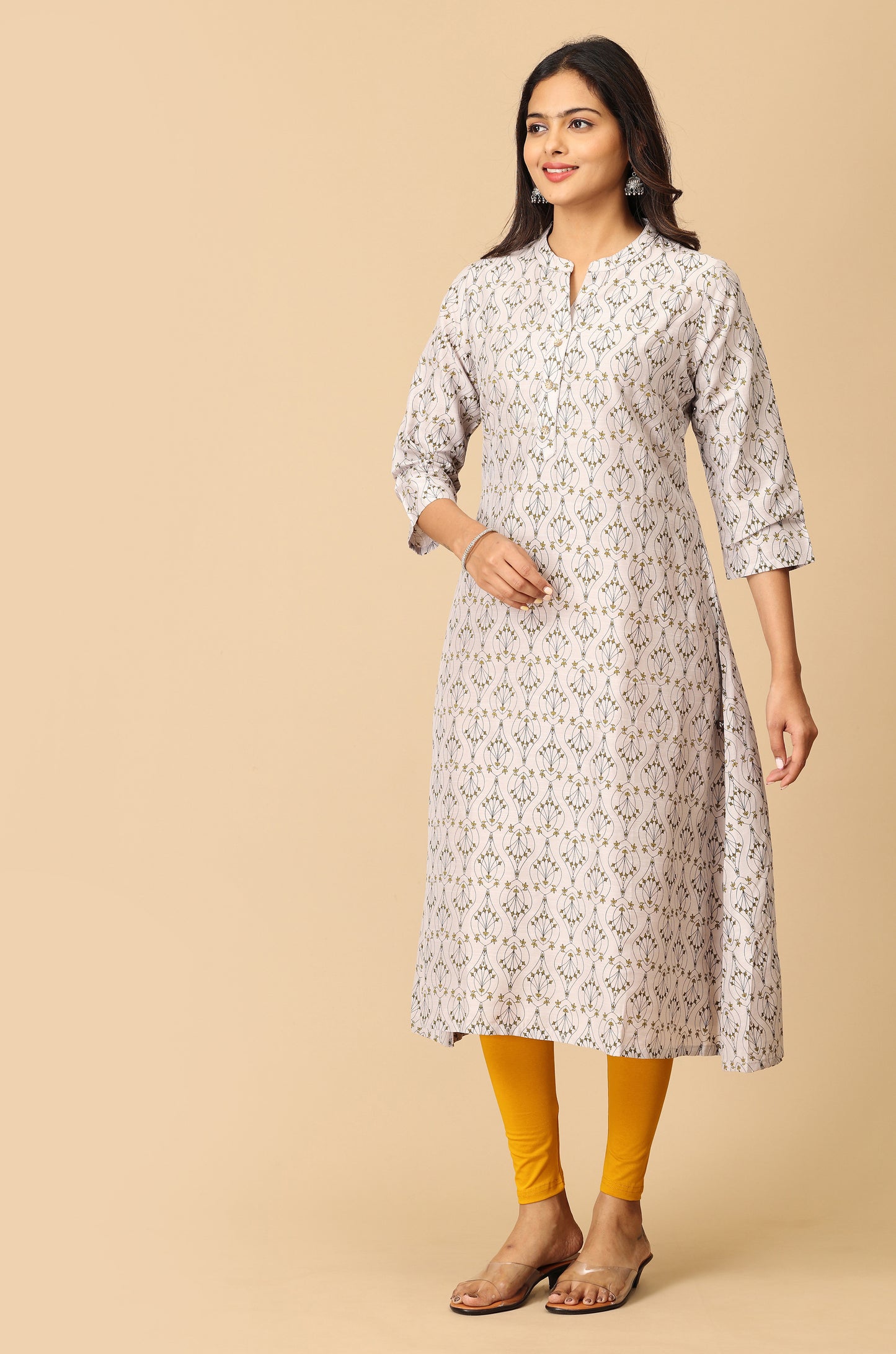 Grey Printed Slub Silk Printed Kurti