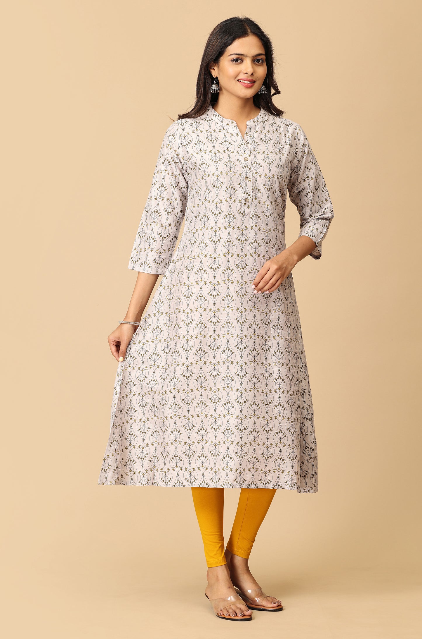 Grey Printed Slub Silk Printed Kurti