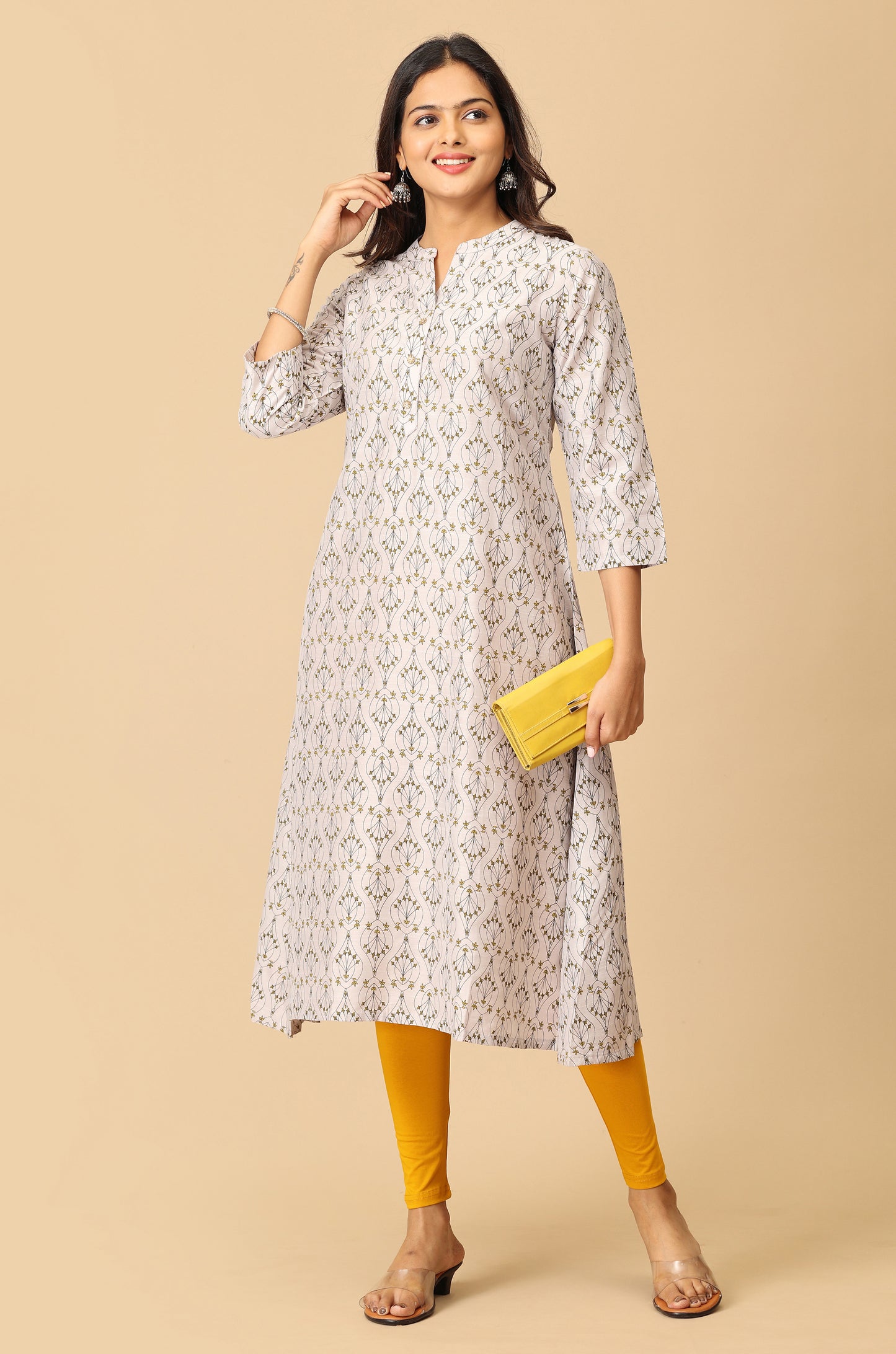 Grey Printed Slub Silk Printed Kurti