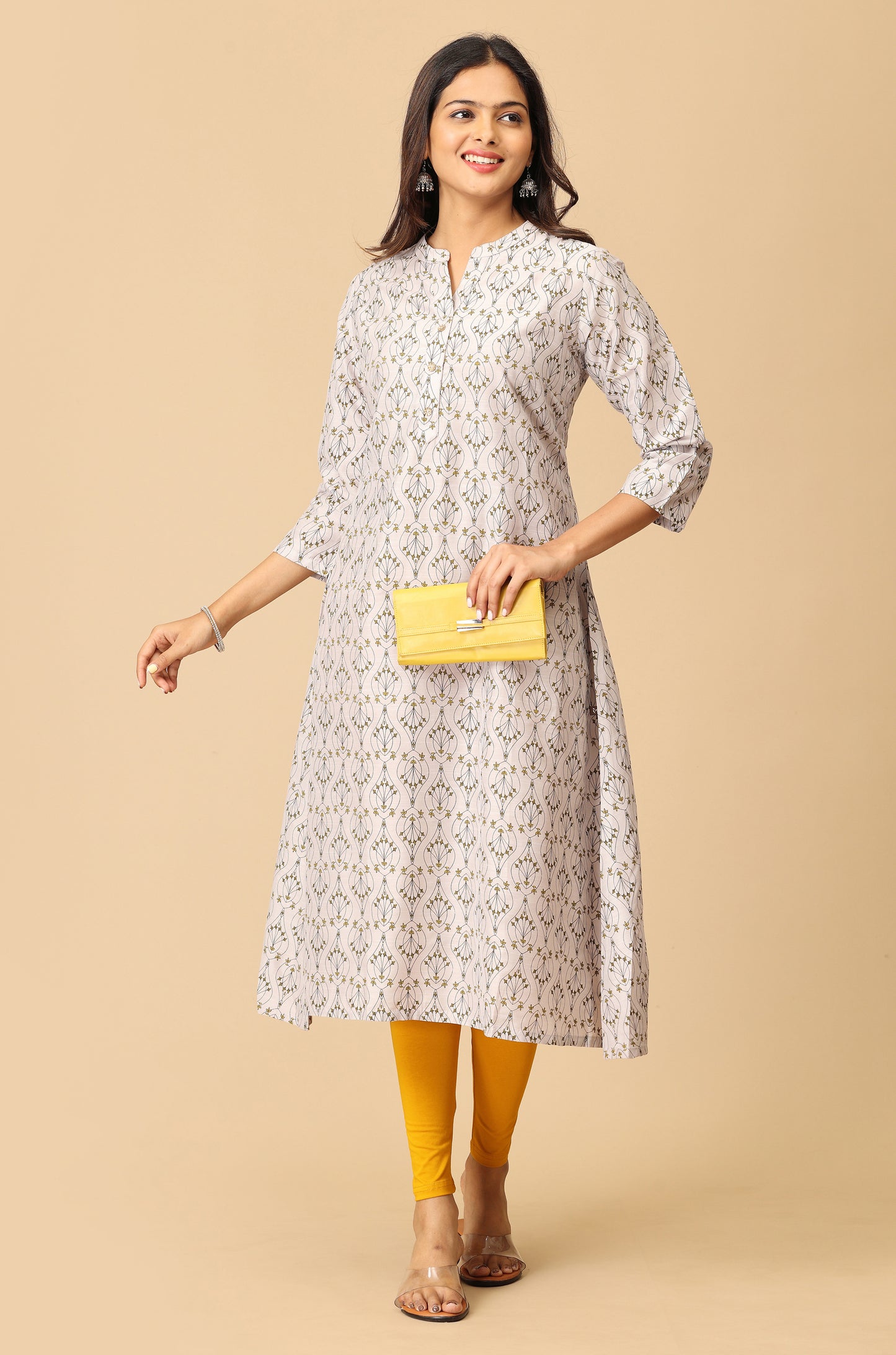 Grey Printed Slub Silk Printed Kurti