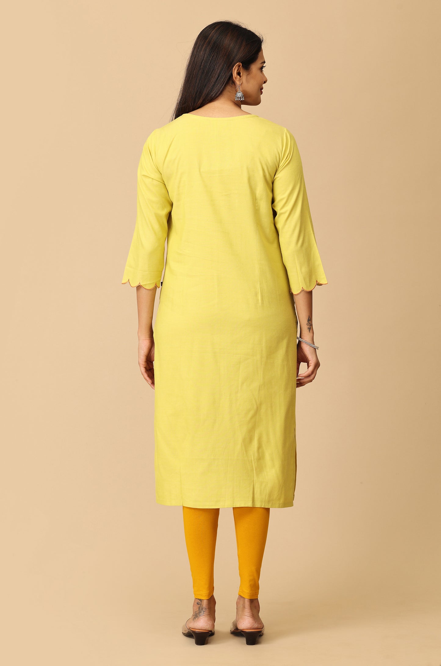 Lemon BB Cotton Embroidery Kurti