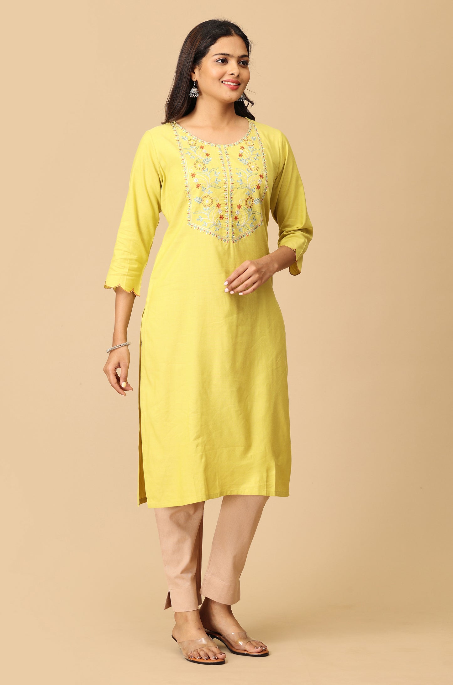Lemon BB Cotton Embroidery Kurti