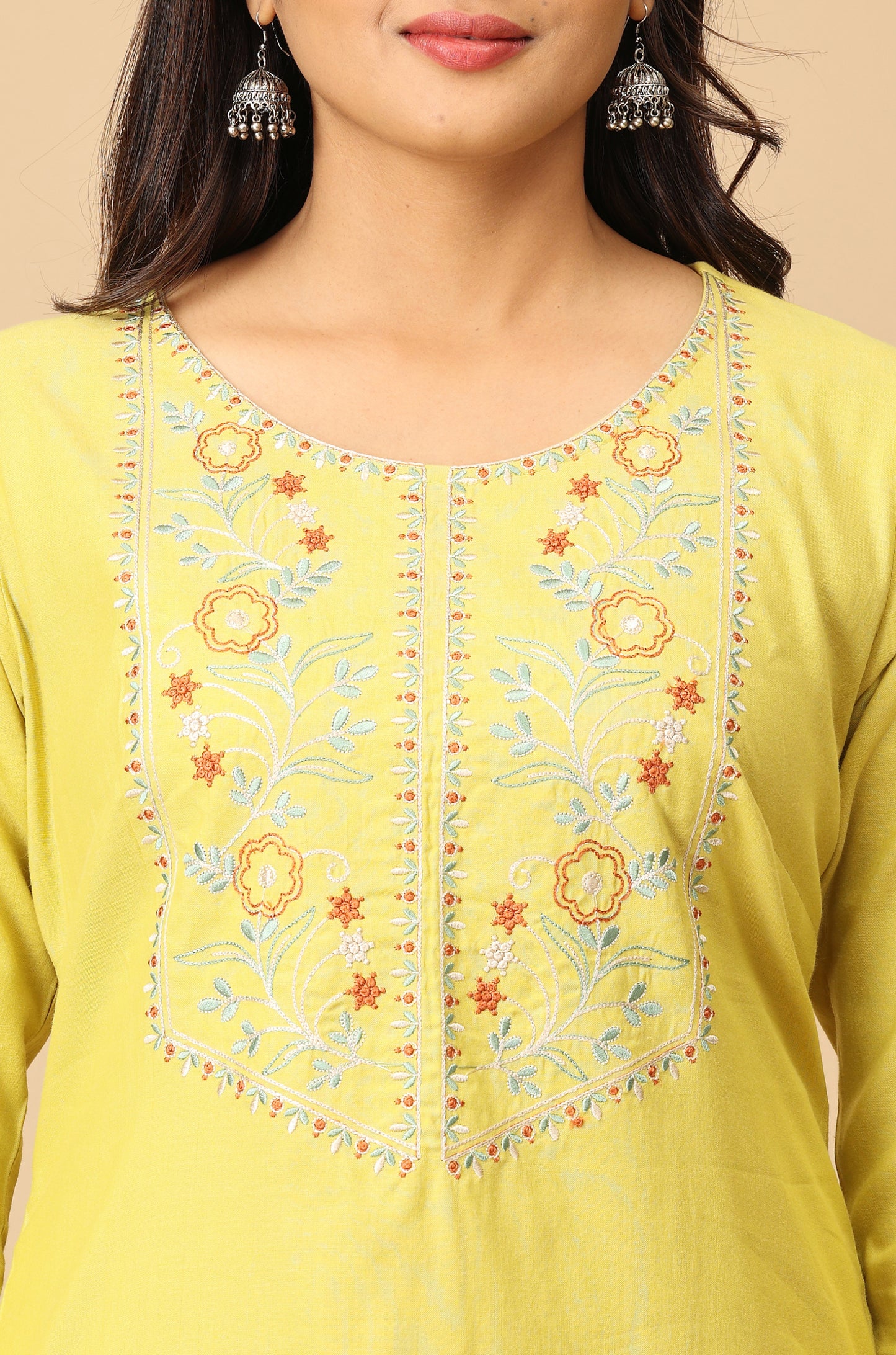 Lemon BB Cotton Embroidery Kurti