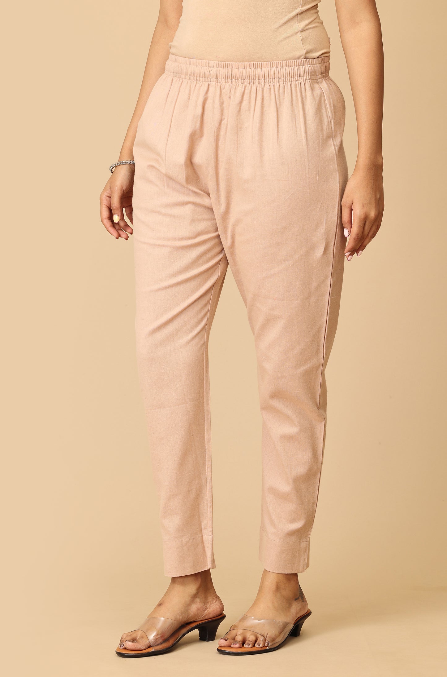 Dark Beige Cotton Trouser Fit with Drawstring Cigarette Pant