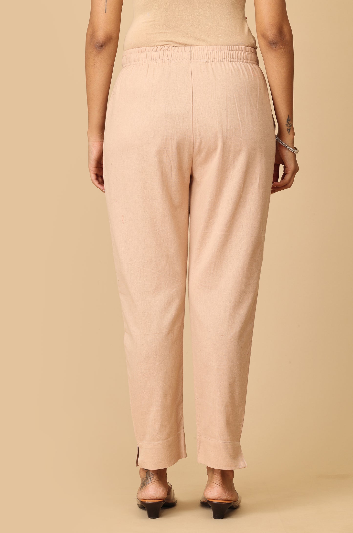 Dark Beige Cotton Trouser Fit with Drawstring Cigarette Pant