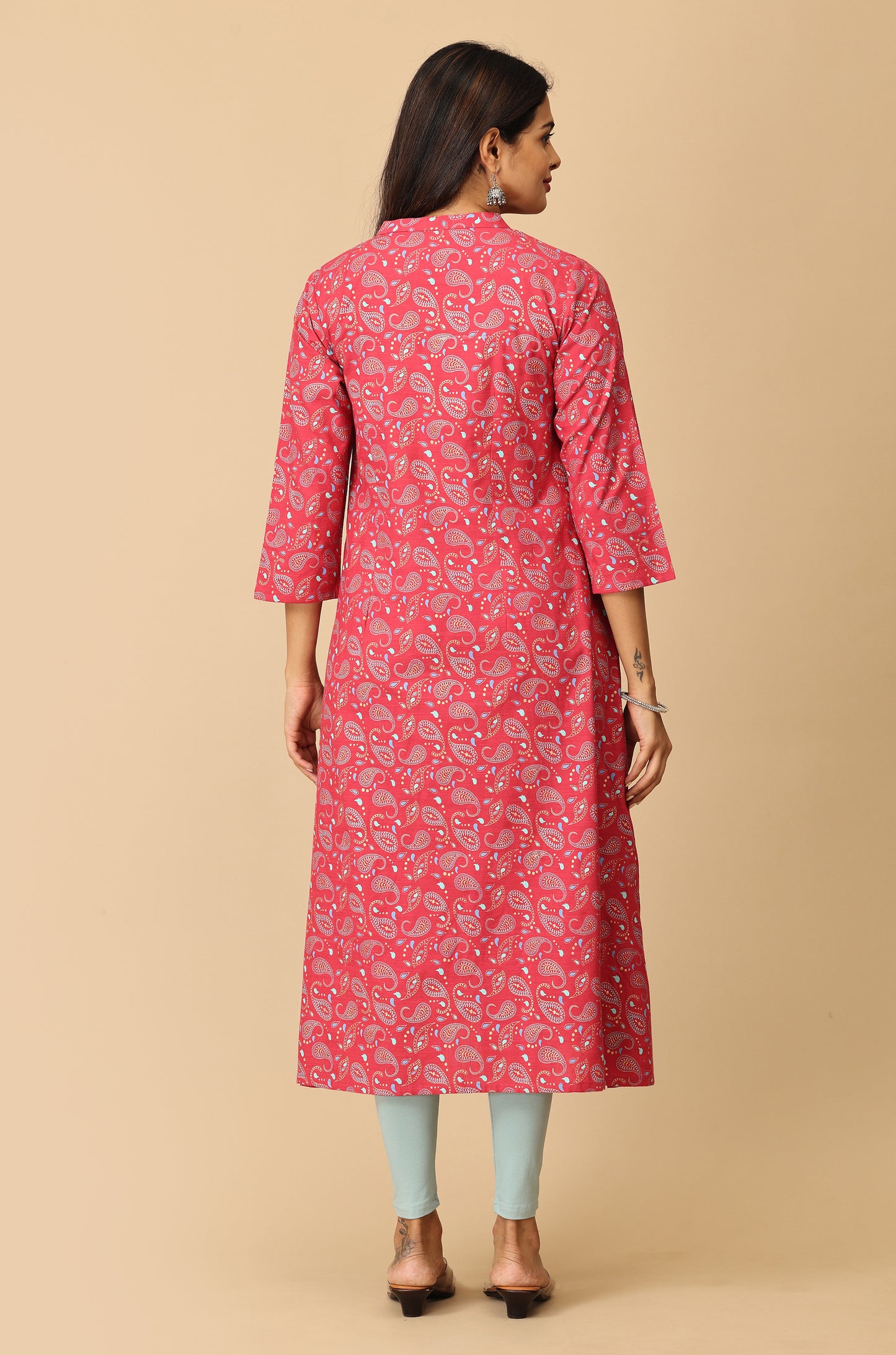 Magenta Rayon Slub Printed A-Line Kurta