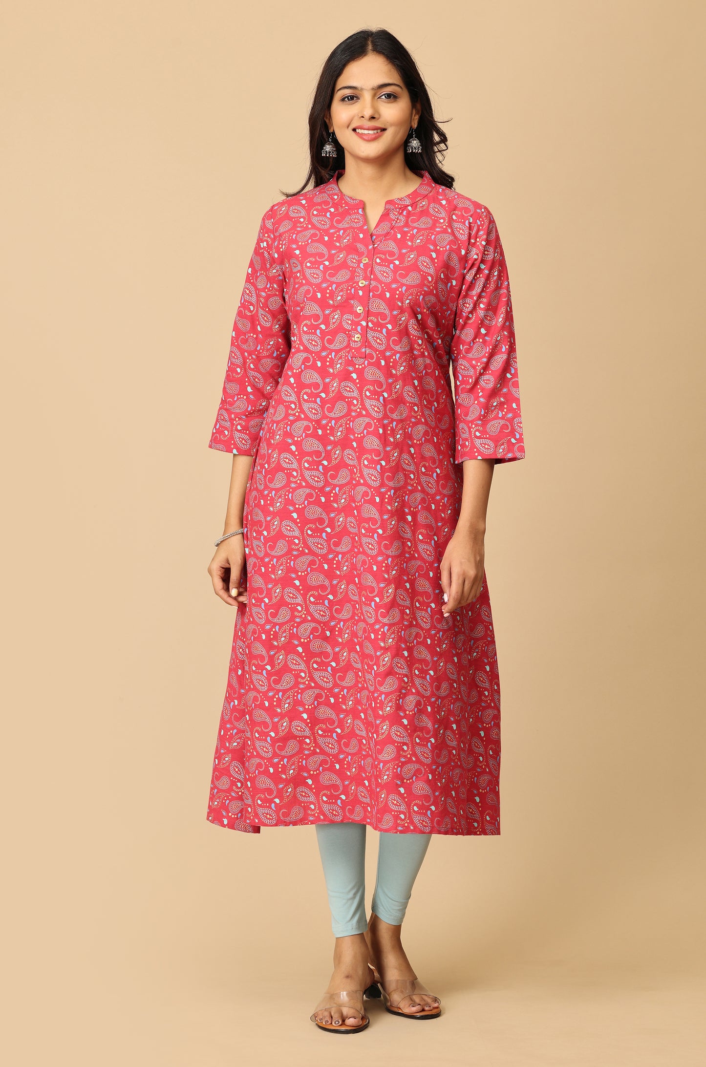 Magenta Rayon Slub Printed A-Line Kurta