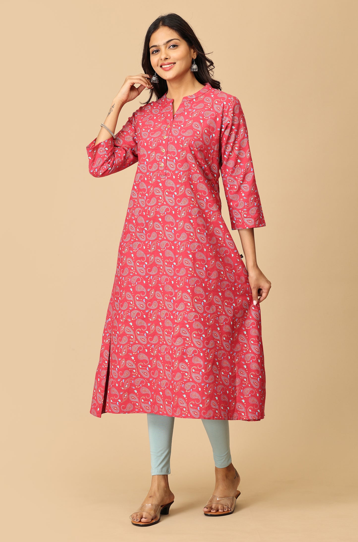 Magenta Rayon Slub Printed A-Line Kurta