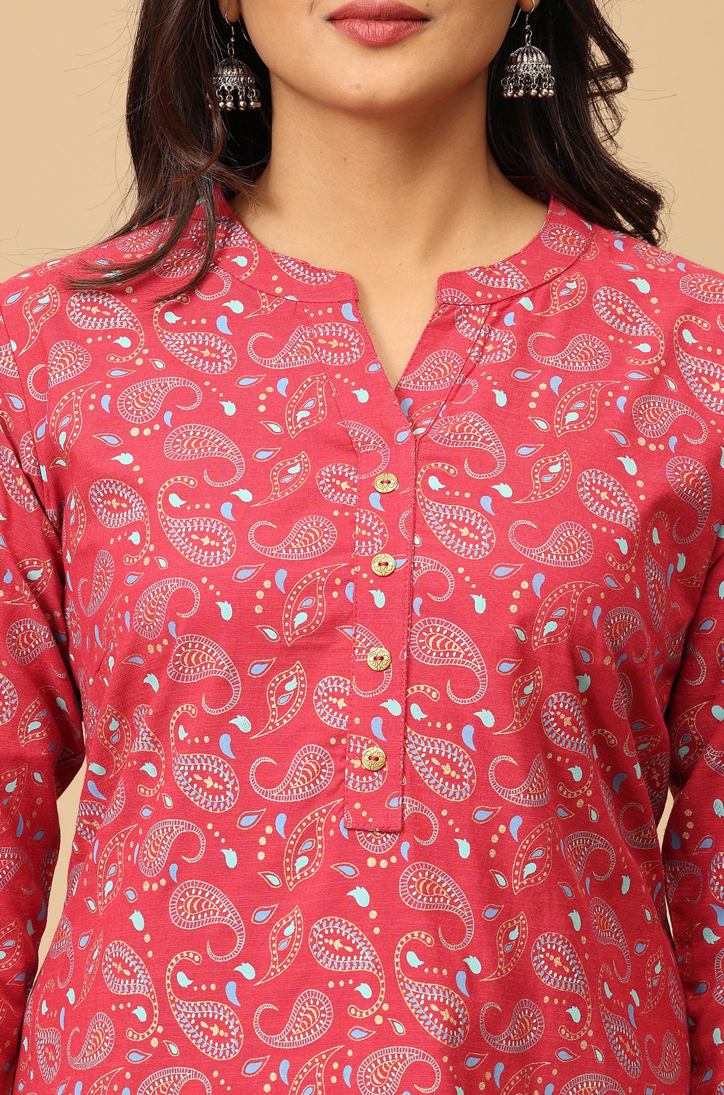 Magenta Rayon Slub Printed A-Line Kurta