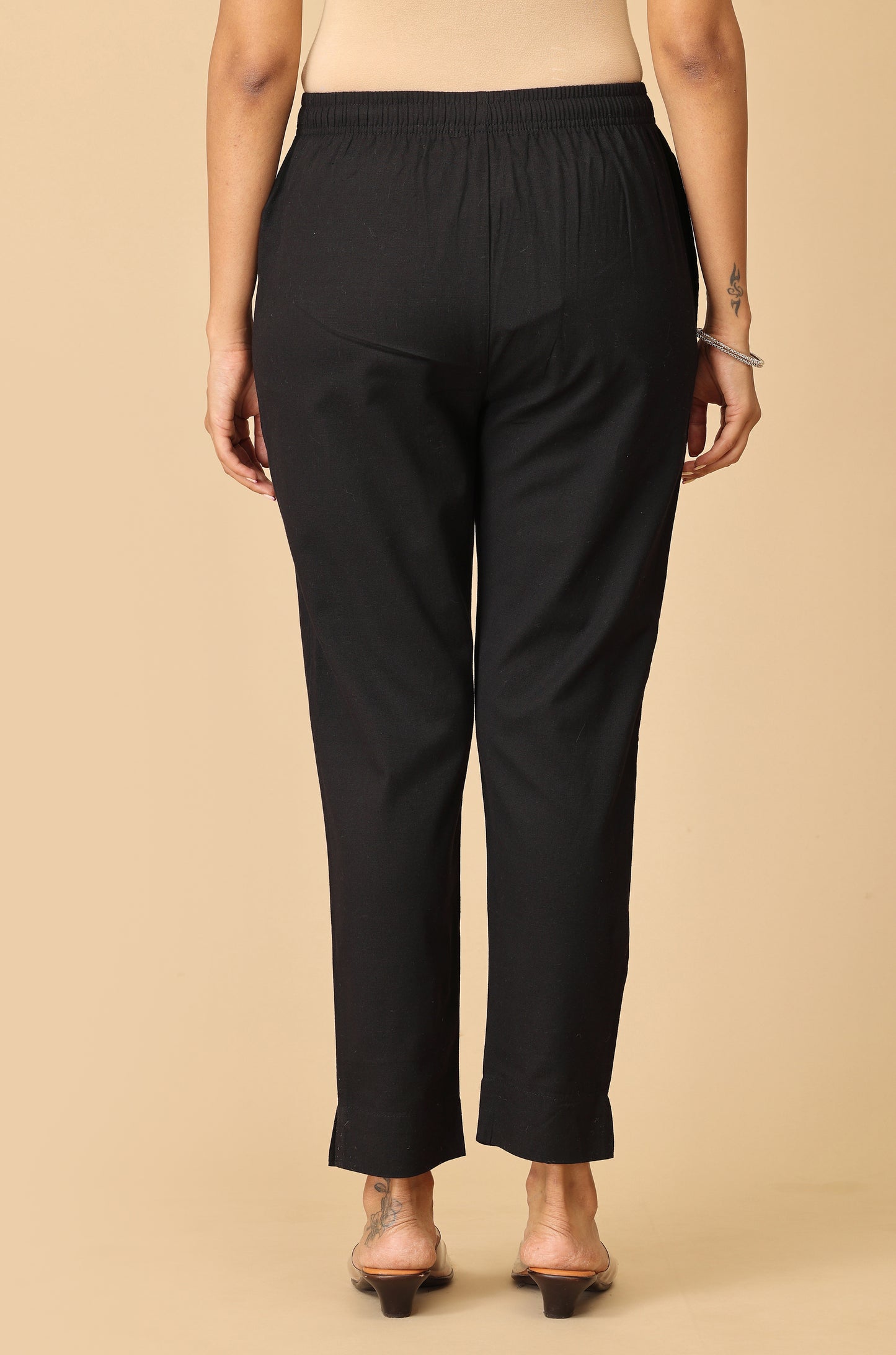 Black Cotton Trouser Fit with Drawstring Cigarette Pant