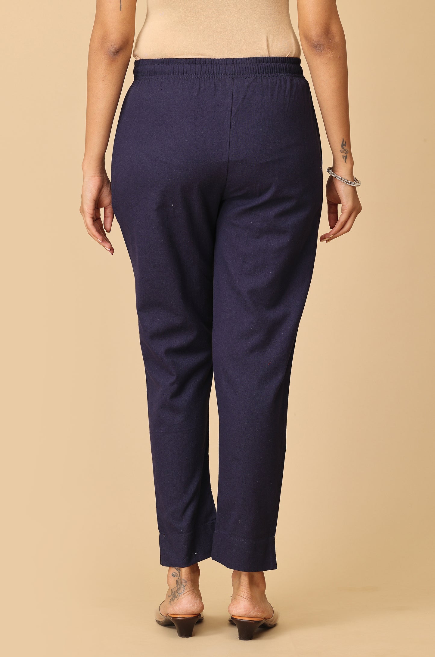 Navy Blue Cotton Trouser Fit with Drawstring Cigarette Pant