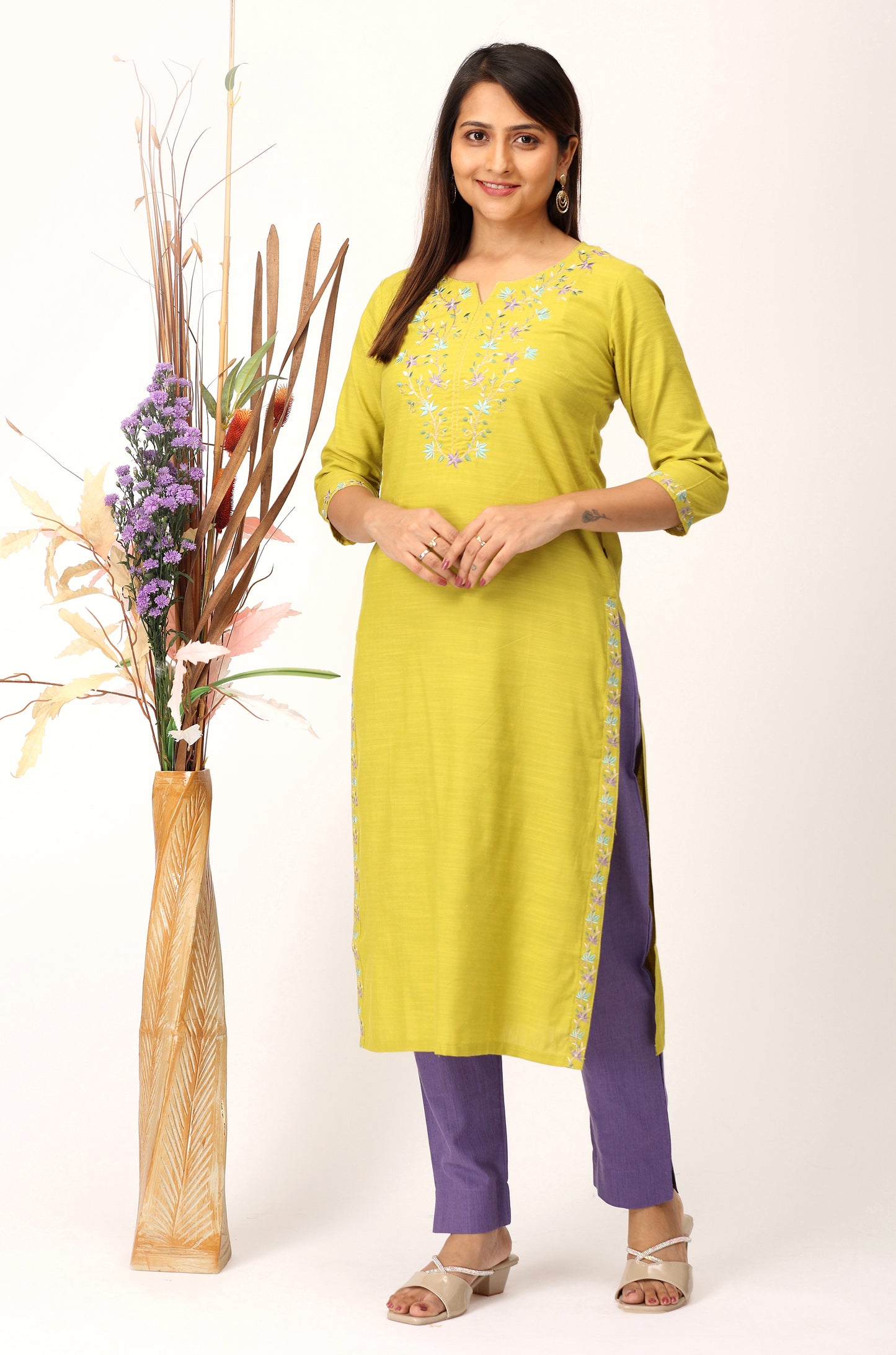 Pistachio Rayon Slub Straight Kurti