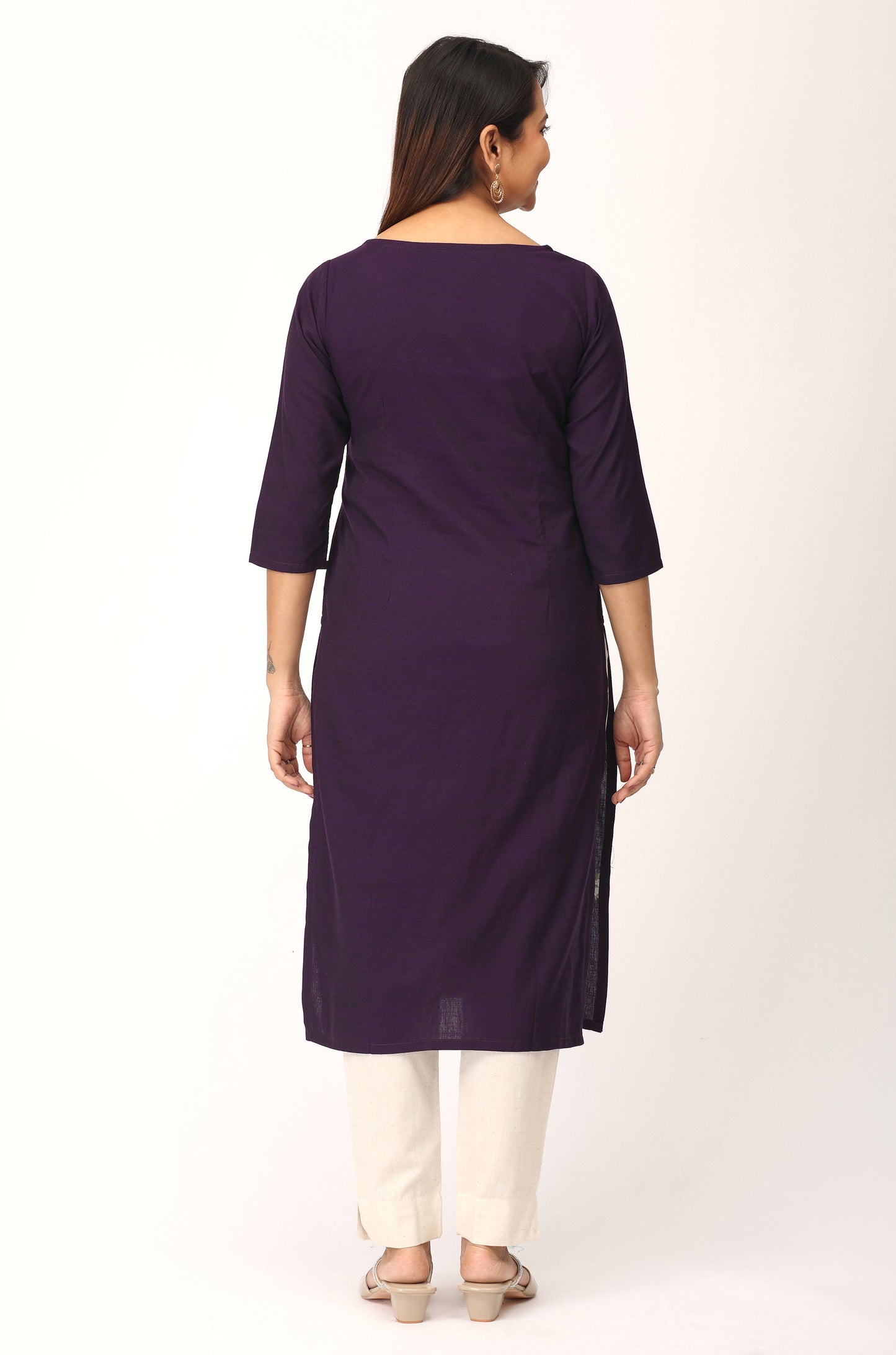 Purple Rayon Slub Embroidery Straight Kurti