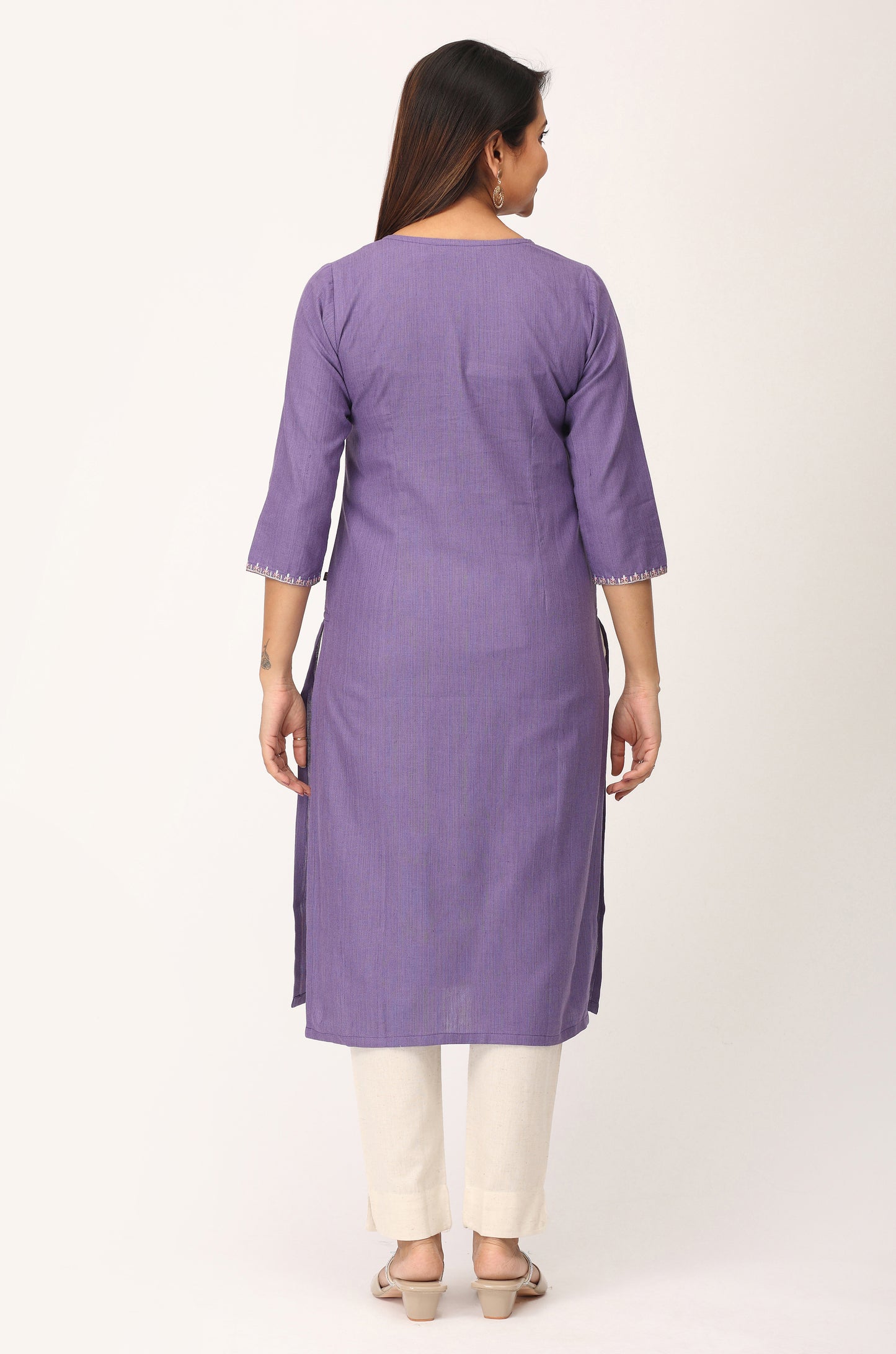 Purple Khadi Embroidery Straight Kurti