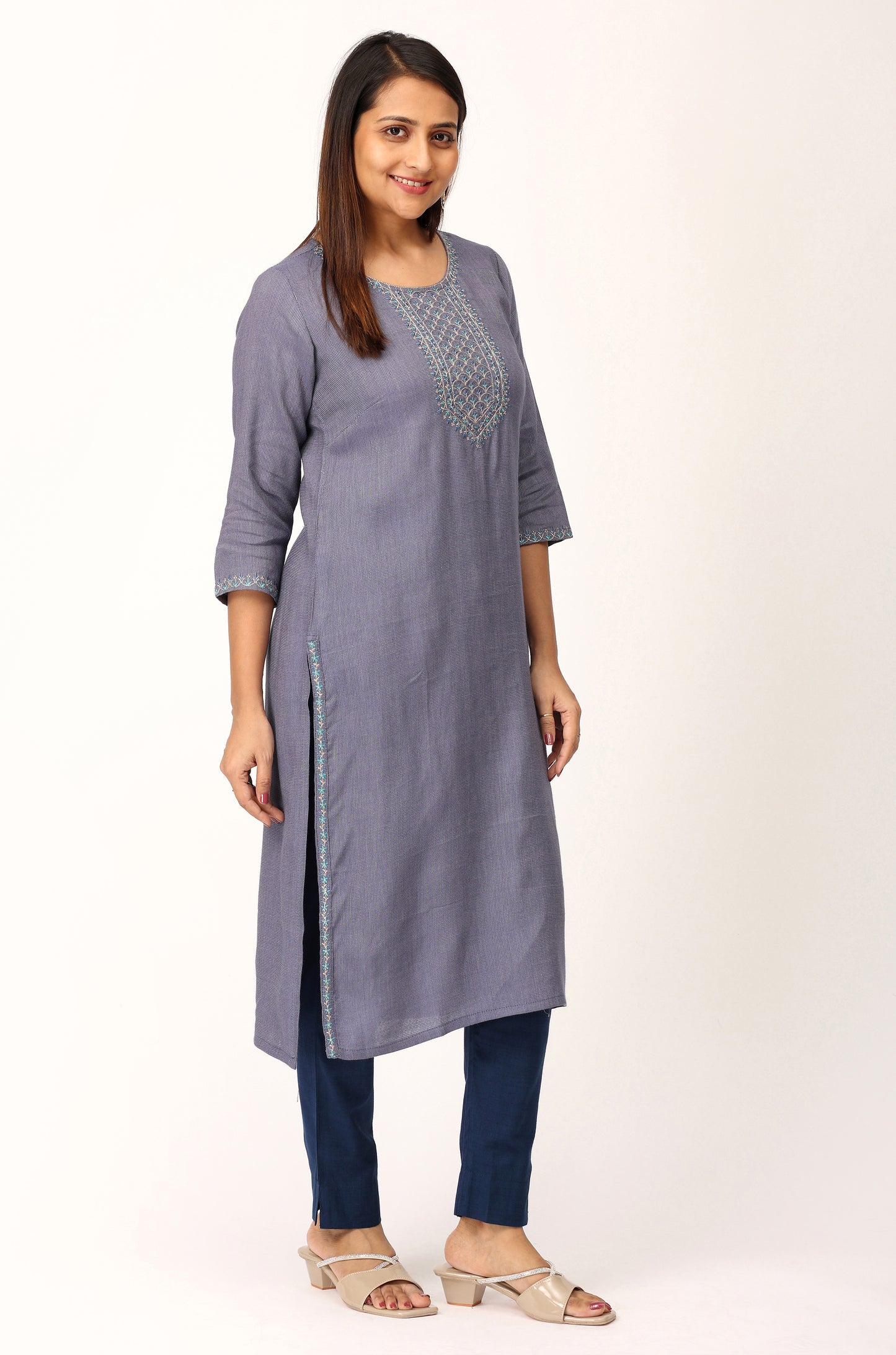 BlueGrey Matty Embroidery Kurti