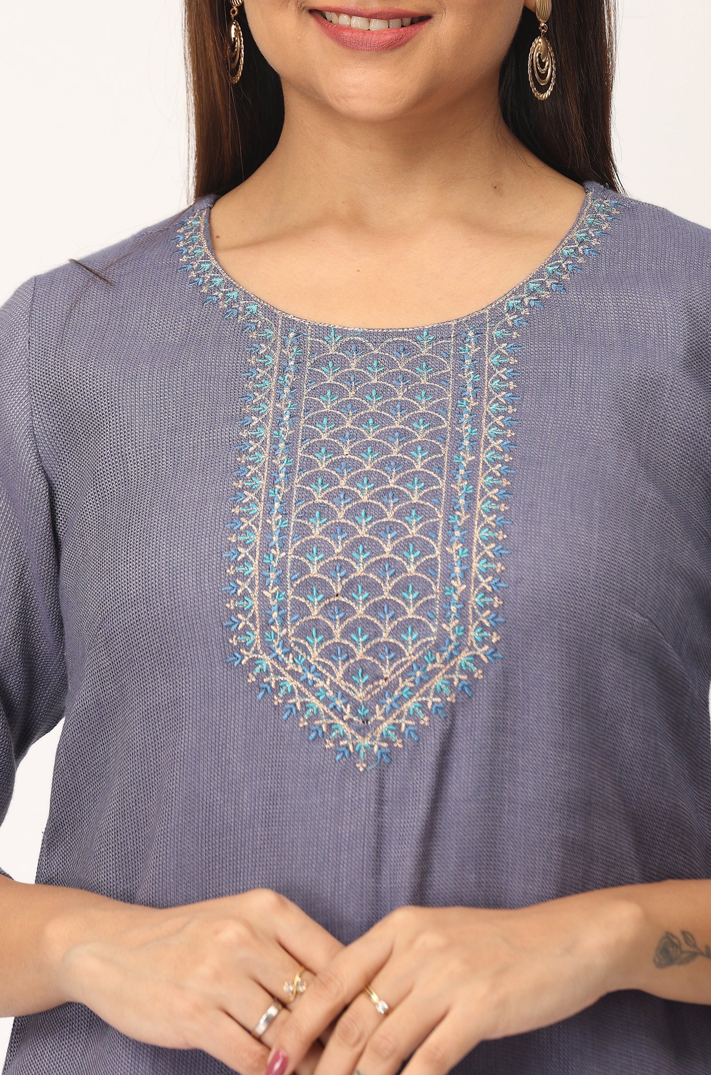 BlueGrey Matty Embroidery Kurti