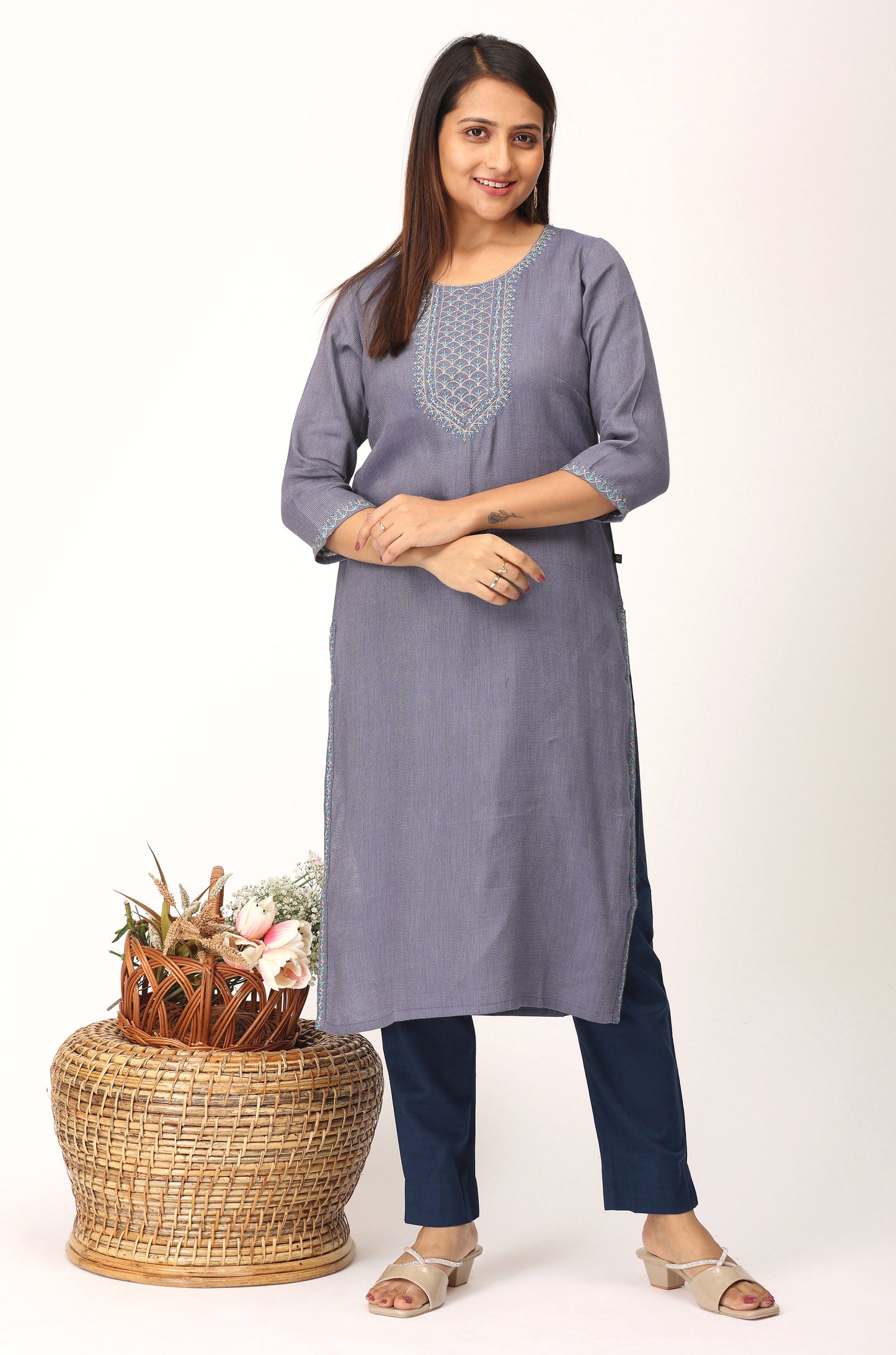 BlueGrey Matty Embroidery Kurti
