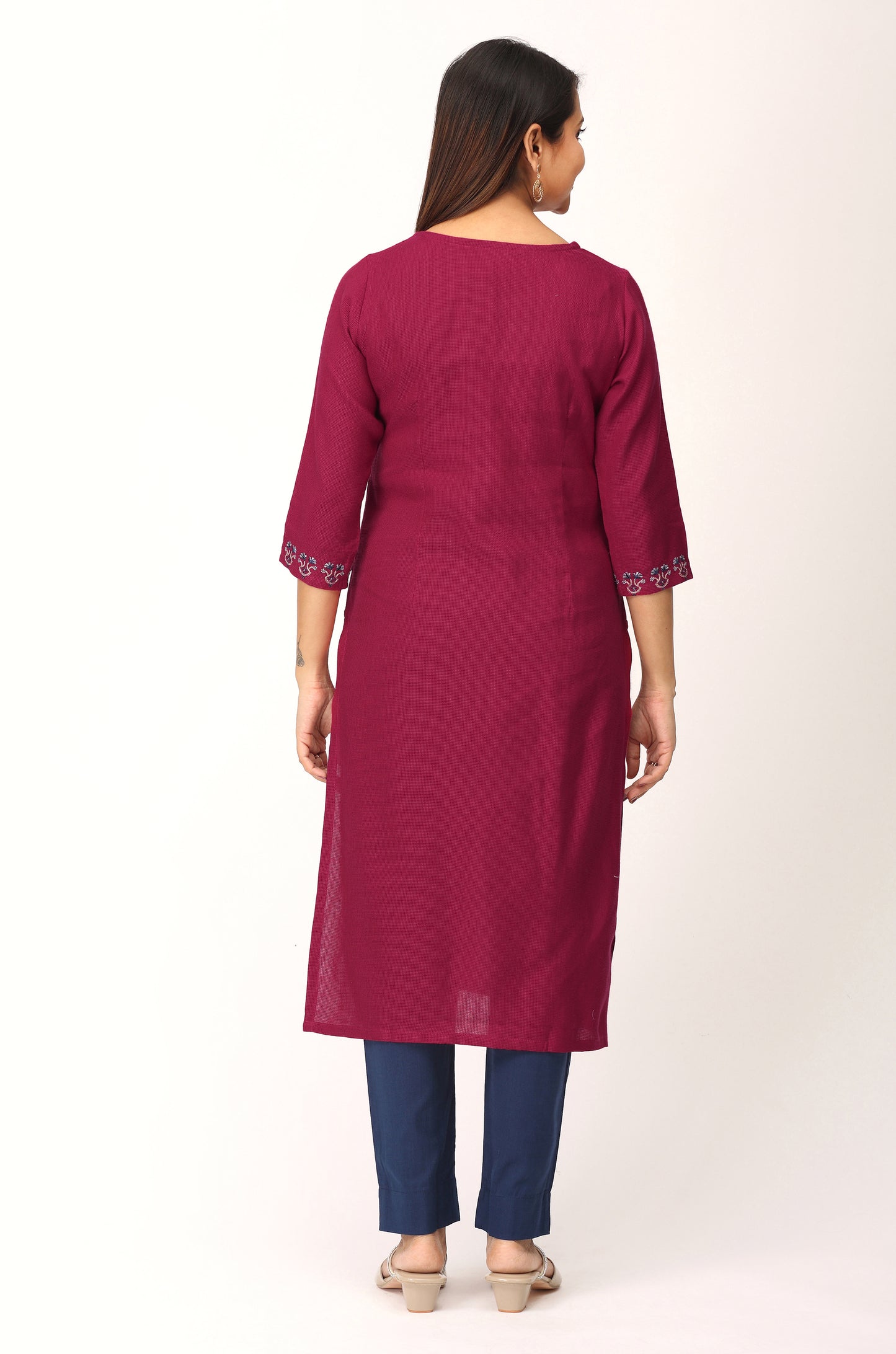 Bright Pink Matty Straight Embroidery Kurti