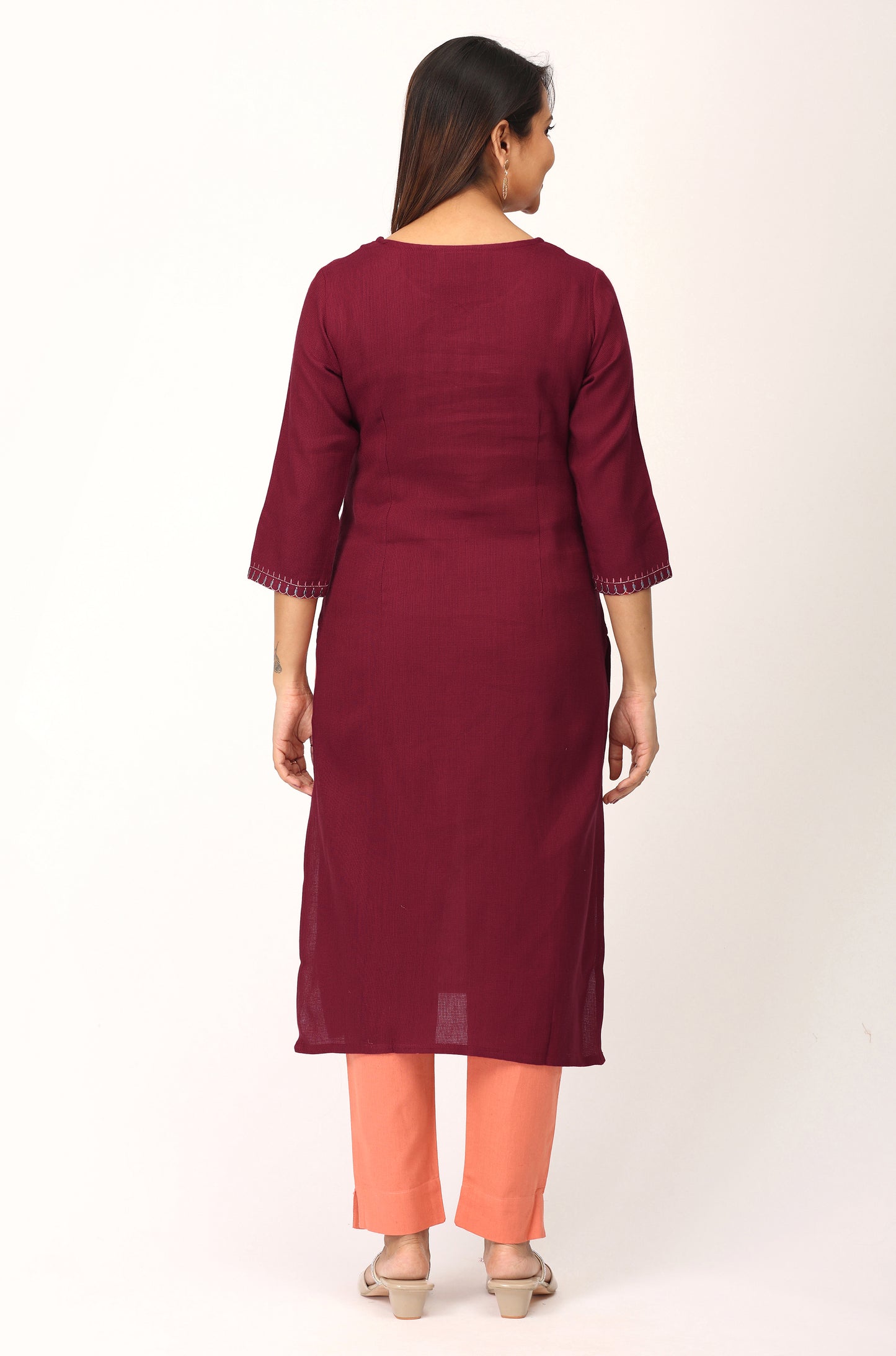 Maroon Matty Embroidery Straight Kurti