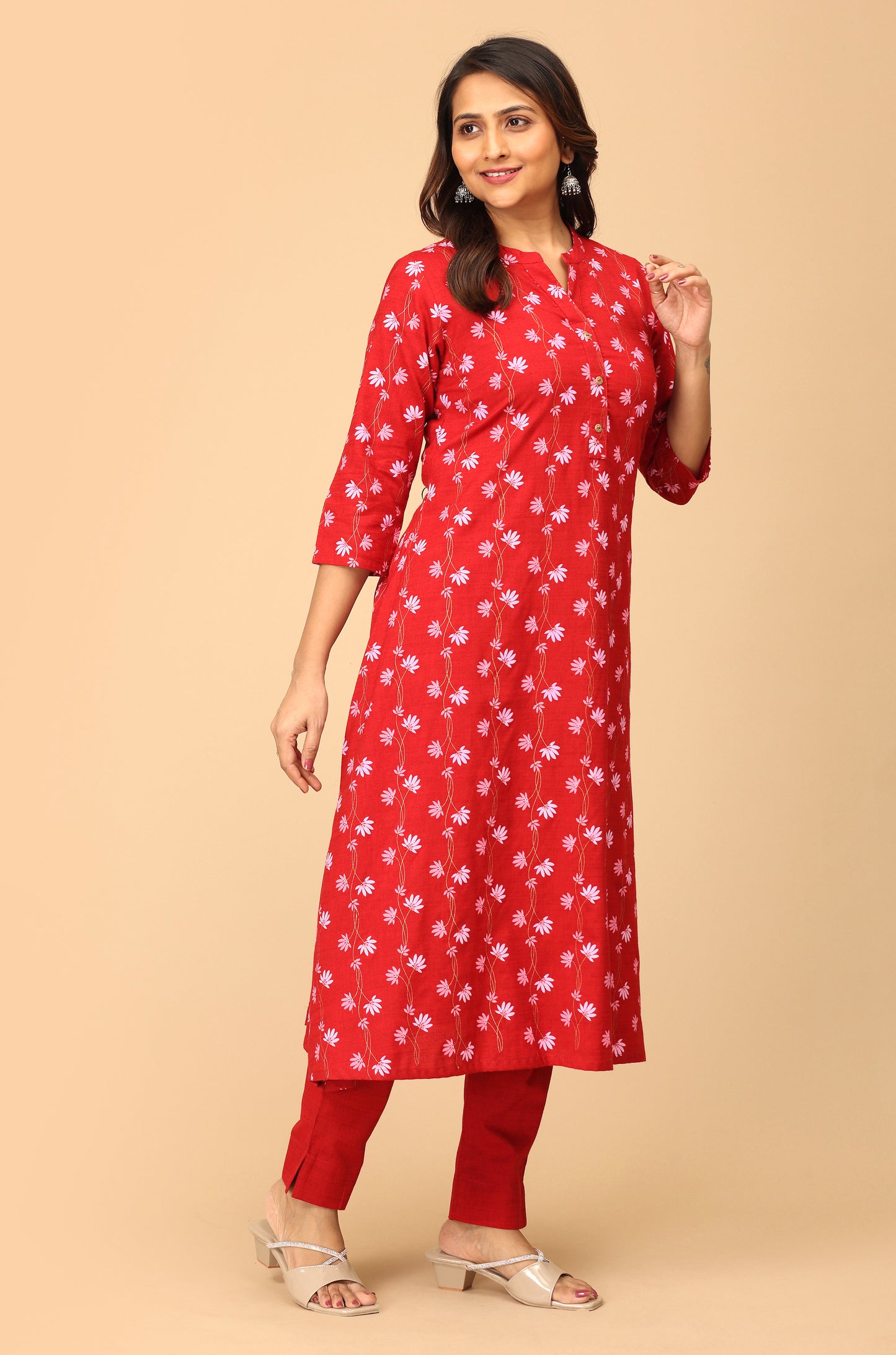 Maroon Rayon Slub Printed A-Line Kurti