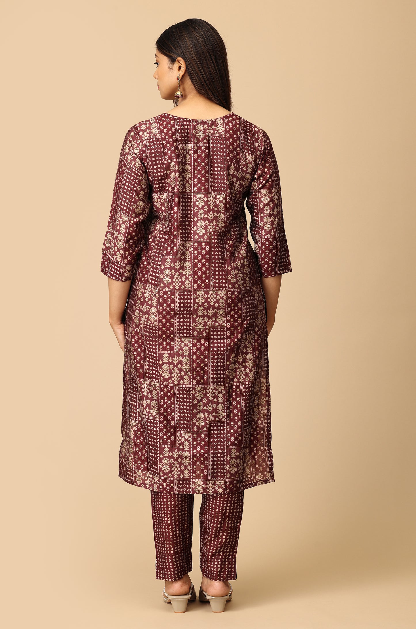 Wine Modal Printed Kurti Set - 2 Pcs