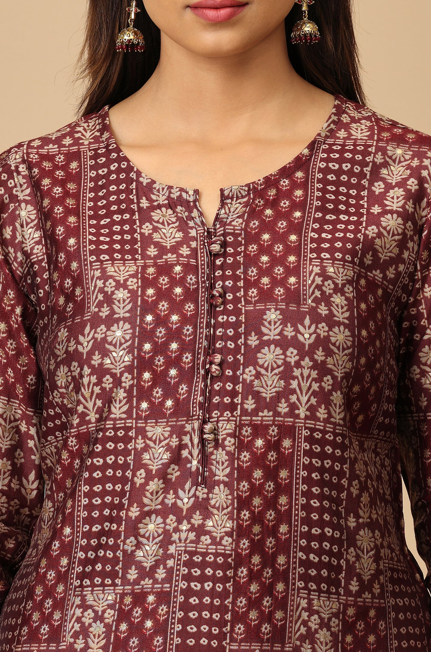 Wine Modal Printed Kurti Set - 2 Pcs