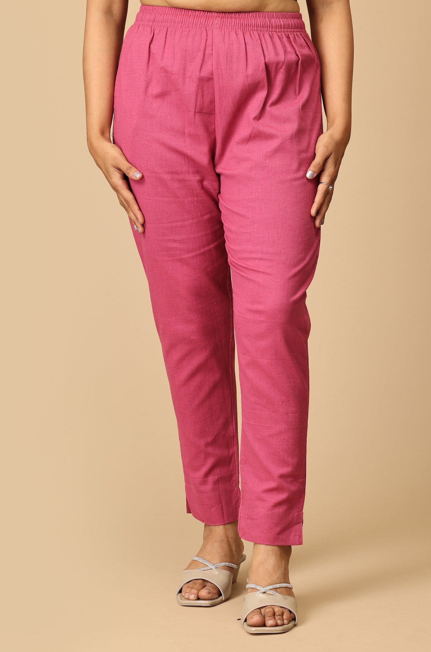 Mauve Cotton Trouser Fit with Drawstring Cigarette Pant